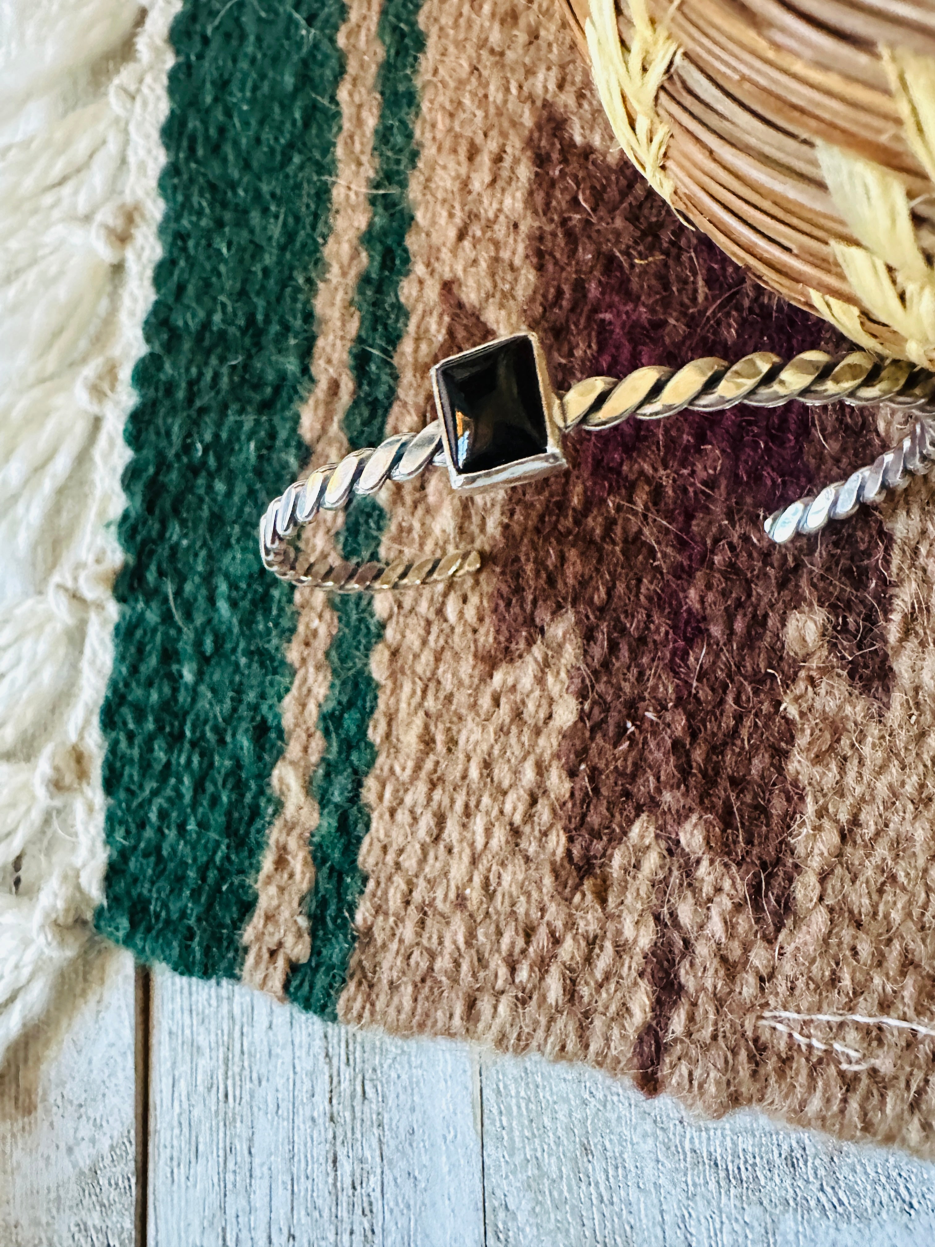 Navajo Onyx & Sterling Silver Square Cuff Bracelet