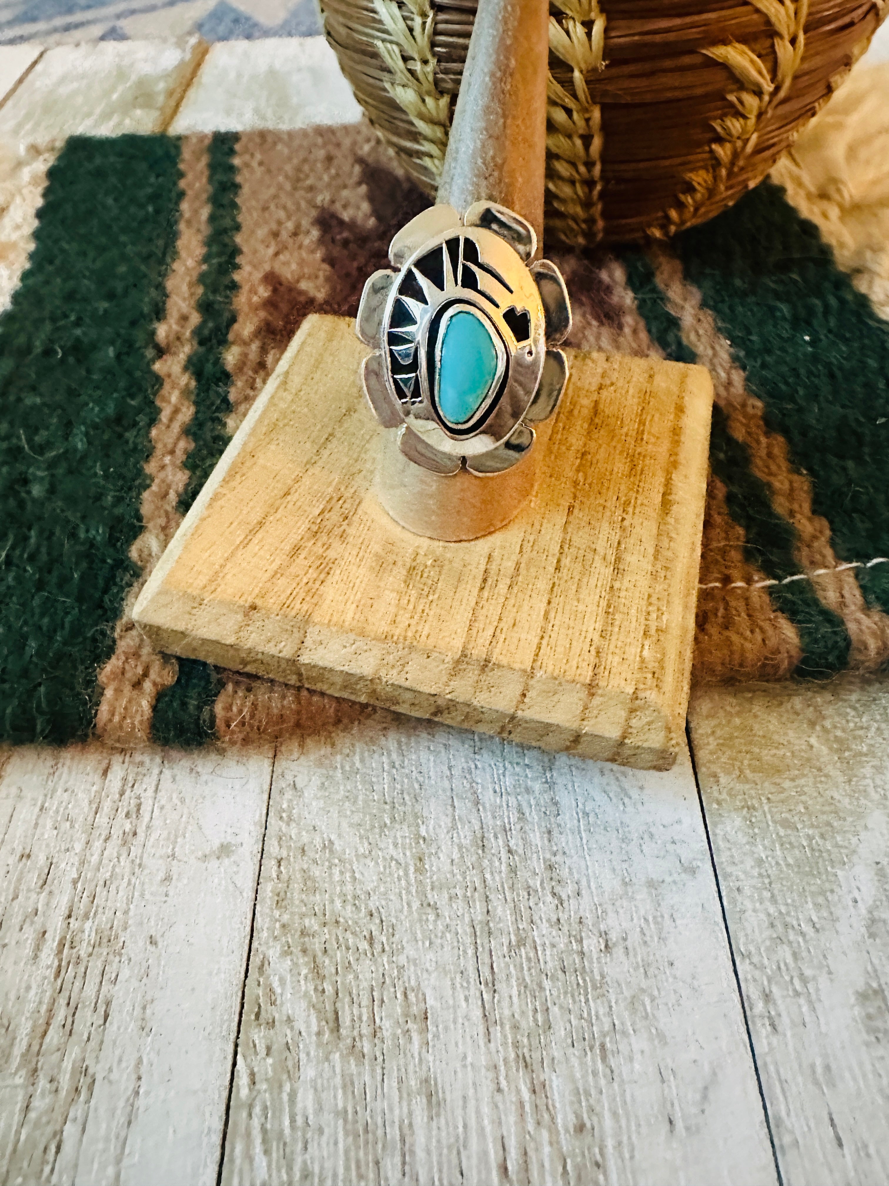 Navajo Sterling Silver & Turquoise Ring Size 8