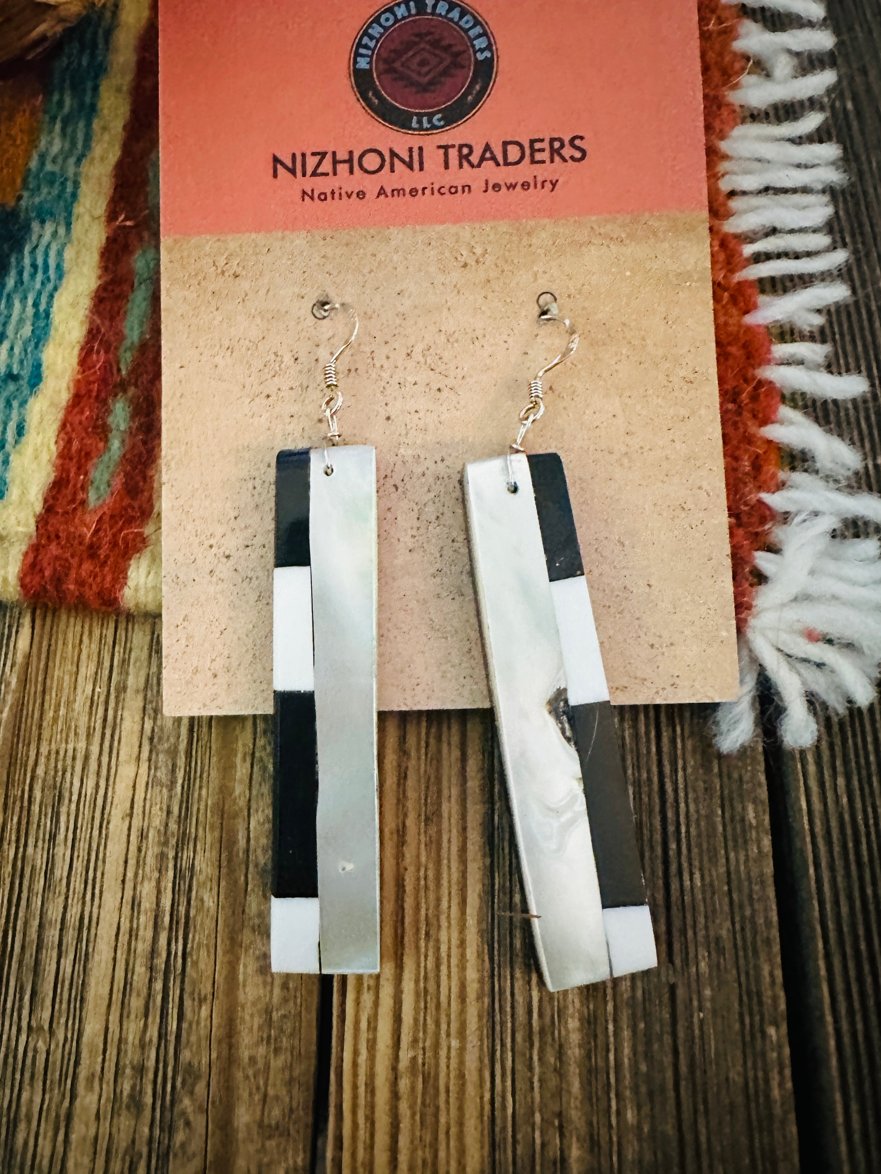 Handcrafted Multi Stone Inlay Slab Dangle Earrings
