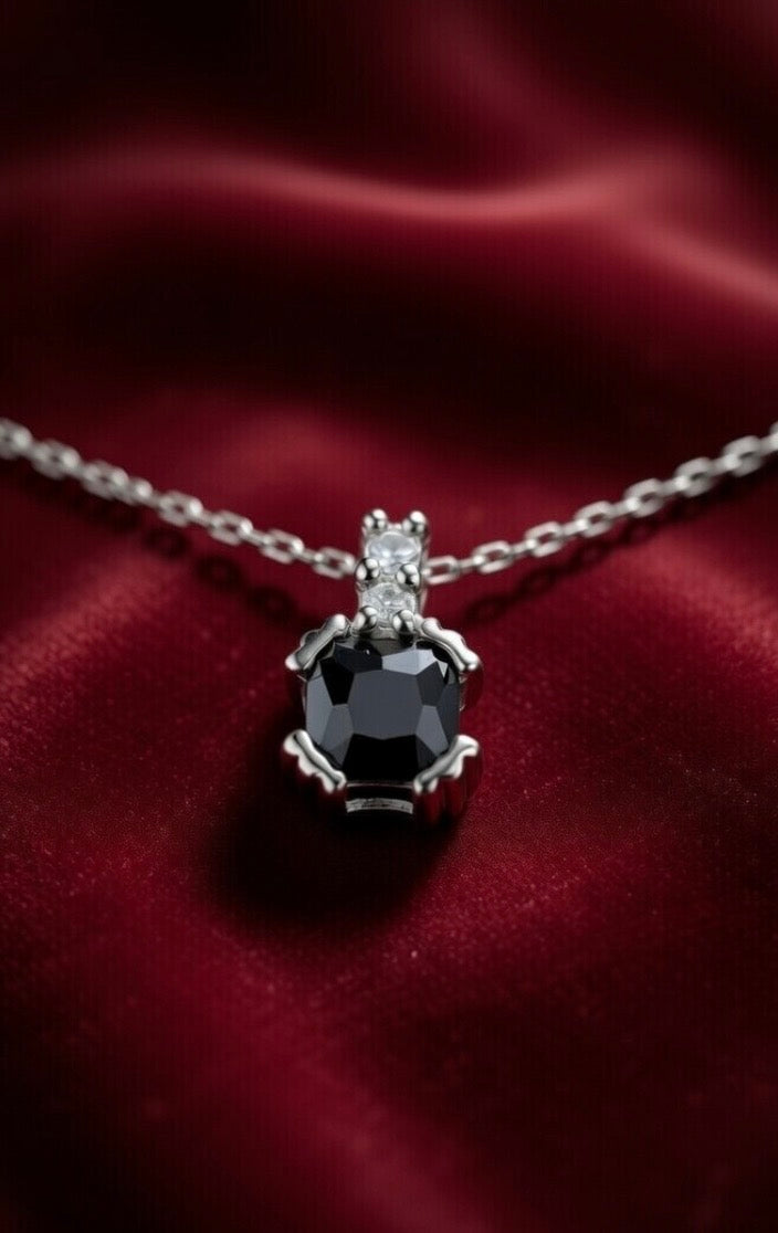 Sterling Silver Petite Black Spinel Gemstone Earrings & Necklace Jewelry Set