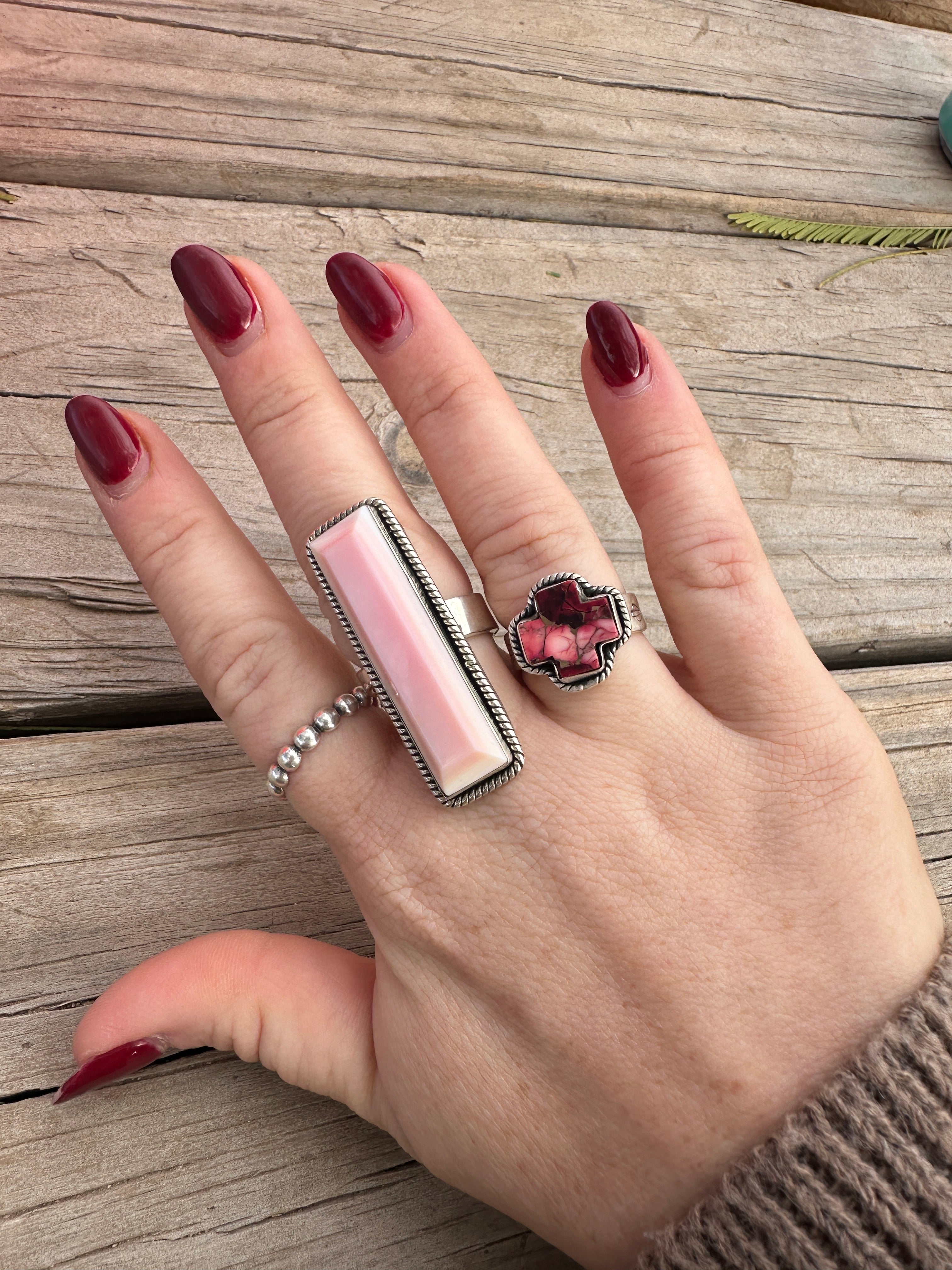 Beautiful Handmade Dahlia Rose And Sterling Silver Adjustable Cross Ring