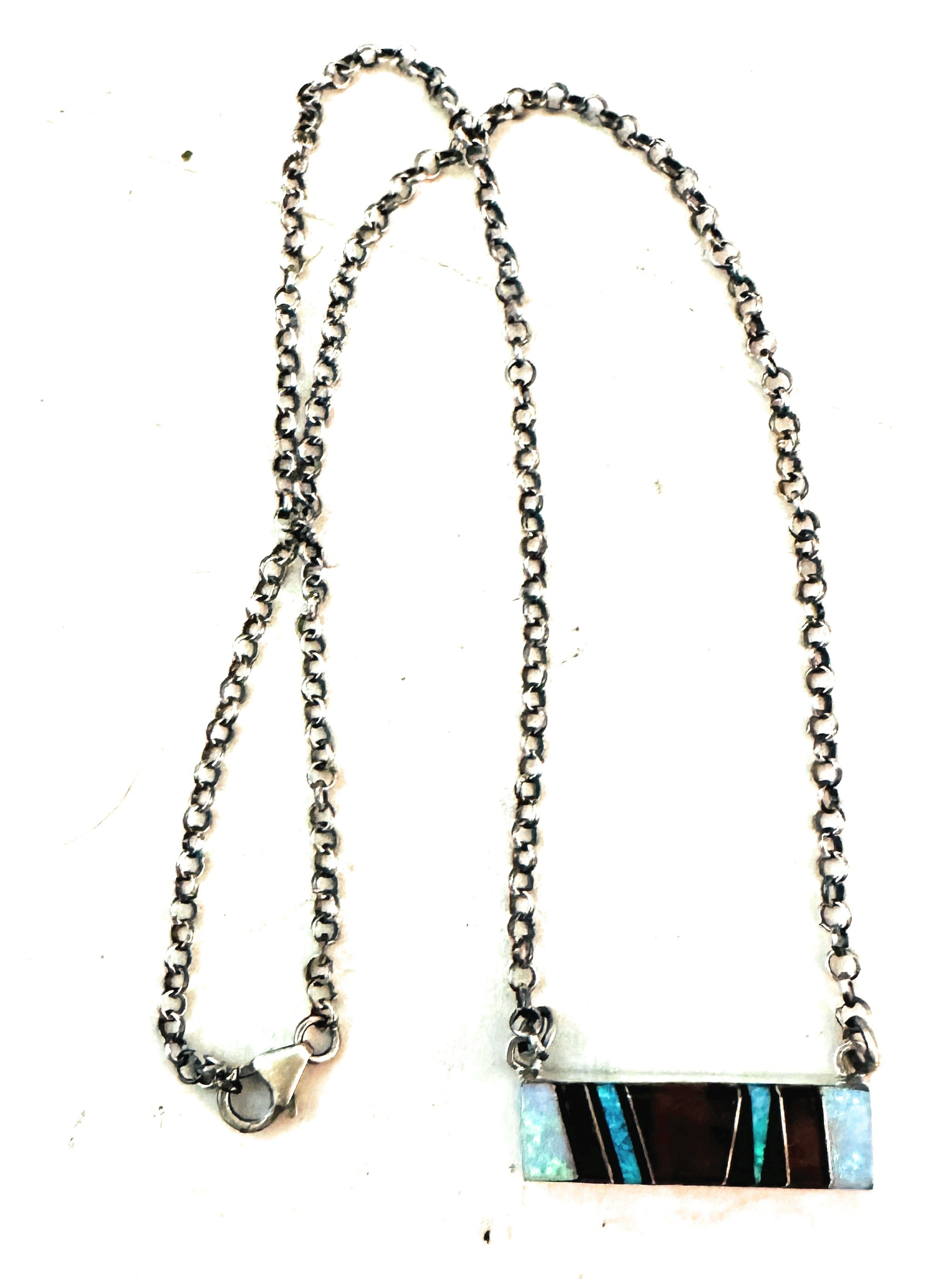 Navajo Multi Stone & Sterling Silver Inlay Bar Necklace