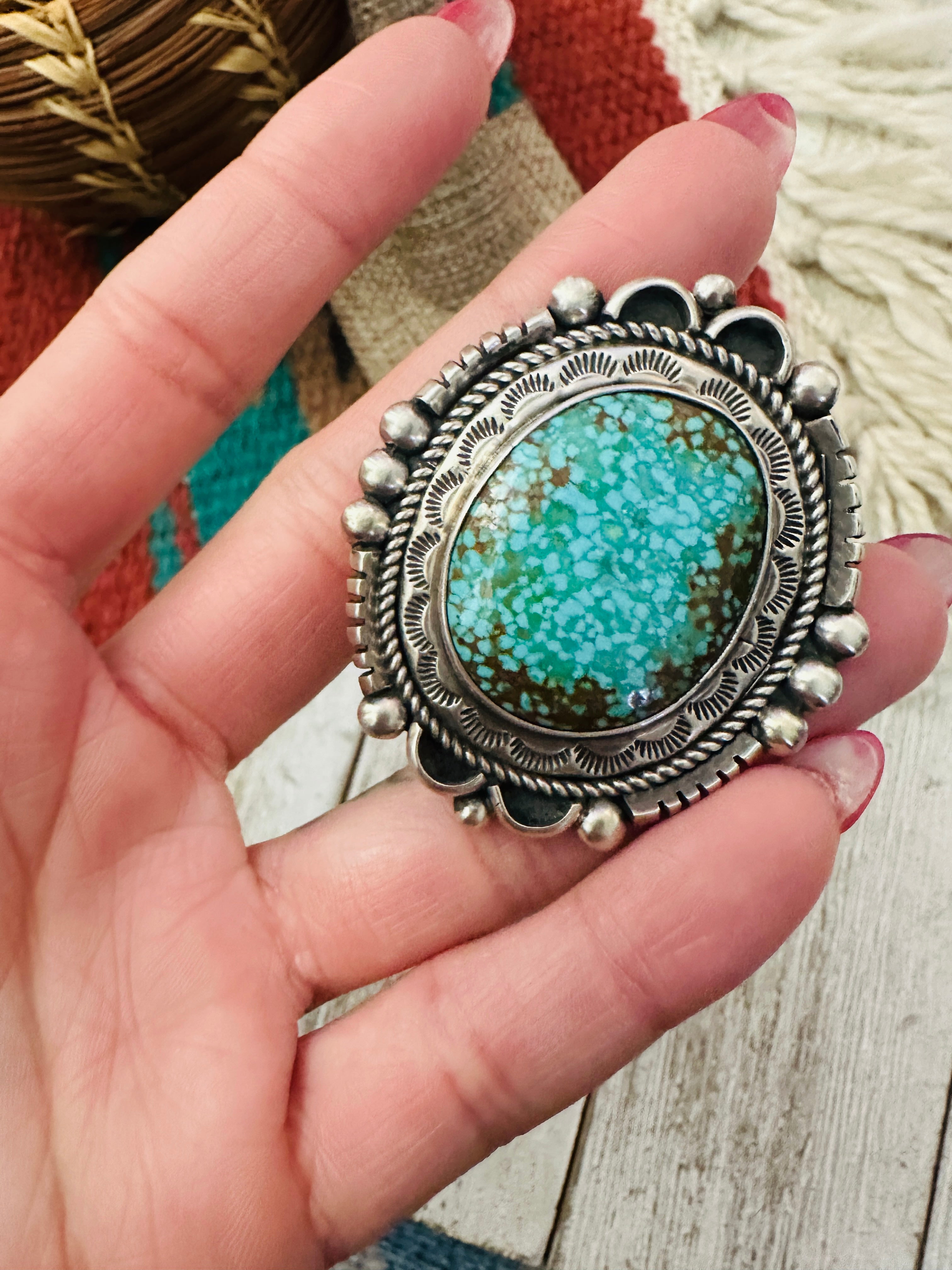 Handcrafted Number 8 Turquoise & Sterling Silver Adjustable Ring