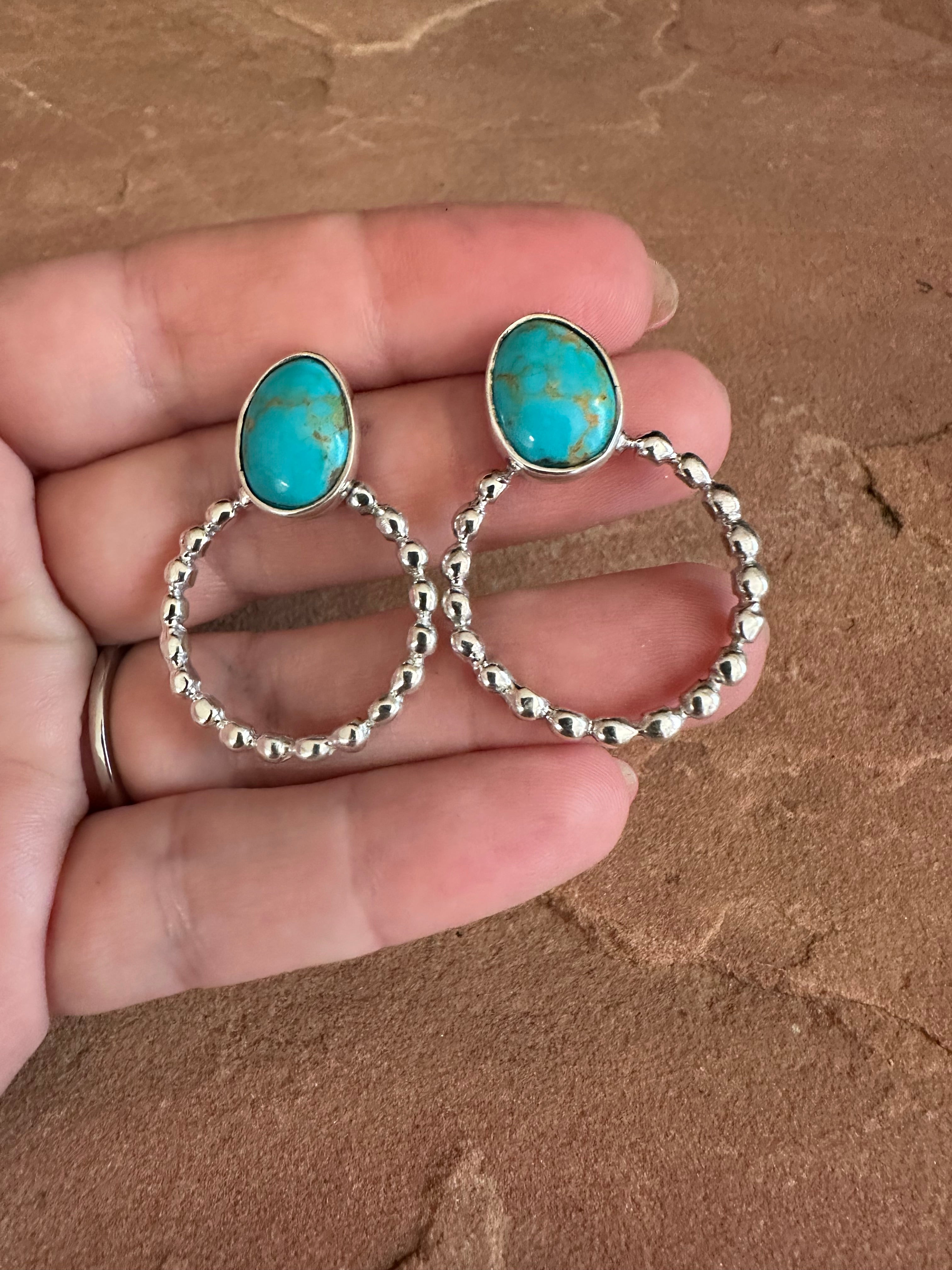 Handmade Turquoise & Sterling Silver Hoop Earrings LESS MATRIX