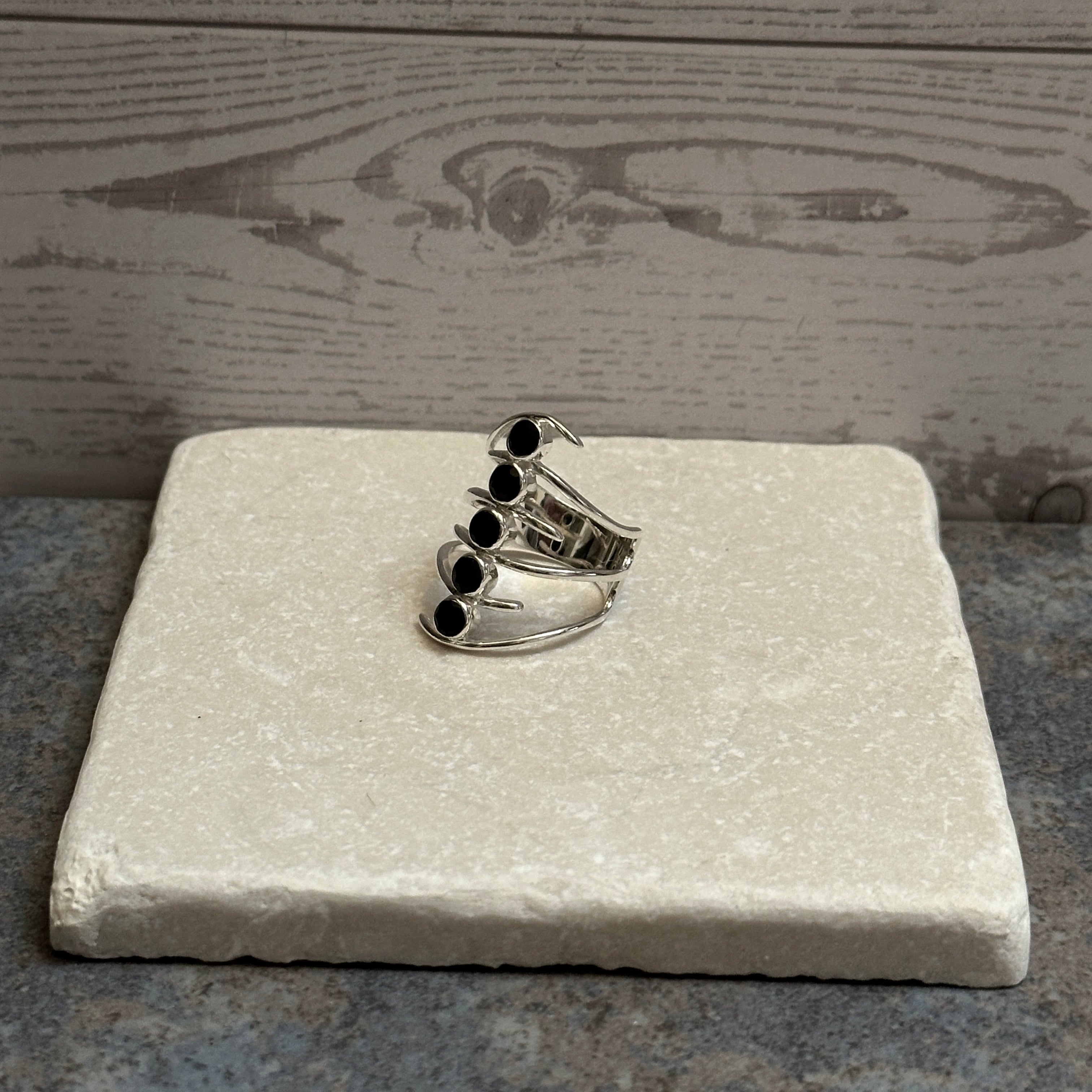 Sterling Silver Ribbed Black Onyx Ring