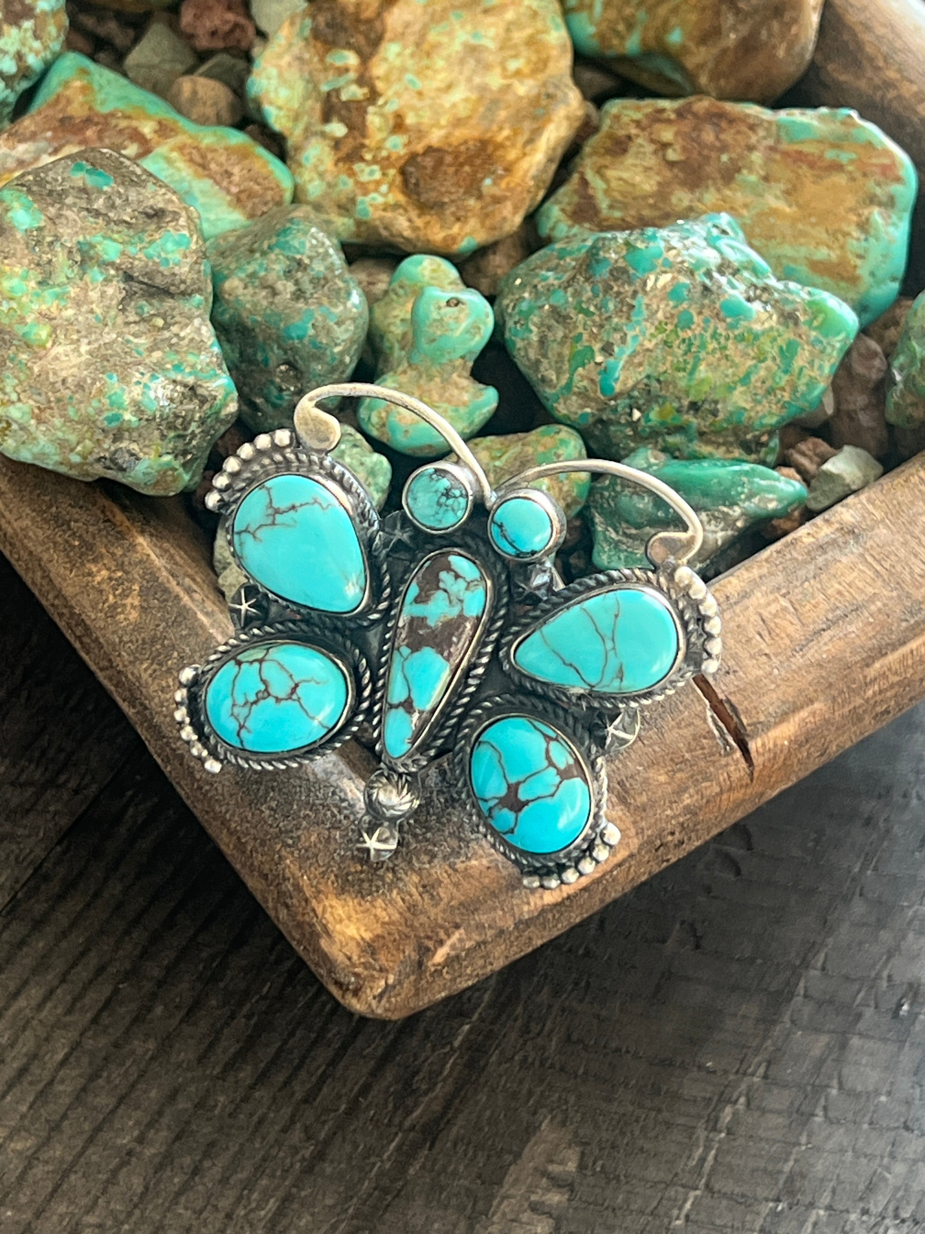 Sterling Silver and Egyptian Turquoise Butterfly Ring by Rosella Paxson, Size 9