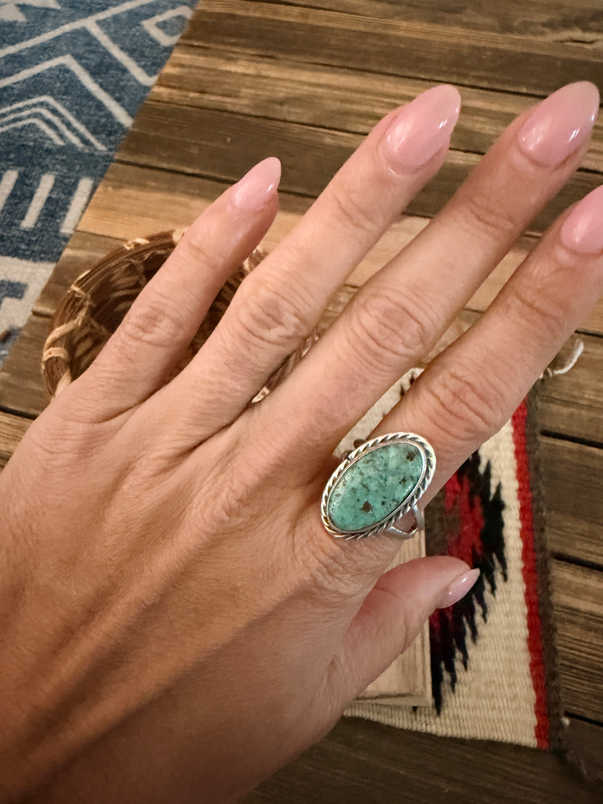 Handcrafted Turquoise & Sterling Silver Ring Size 7.5