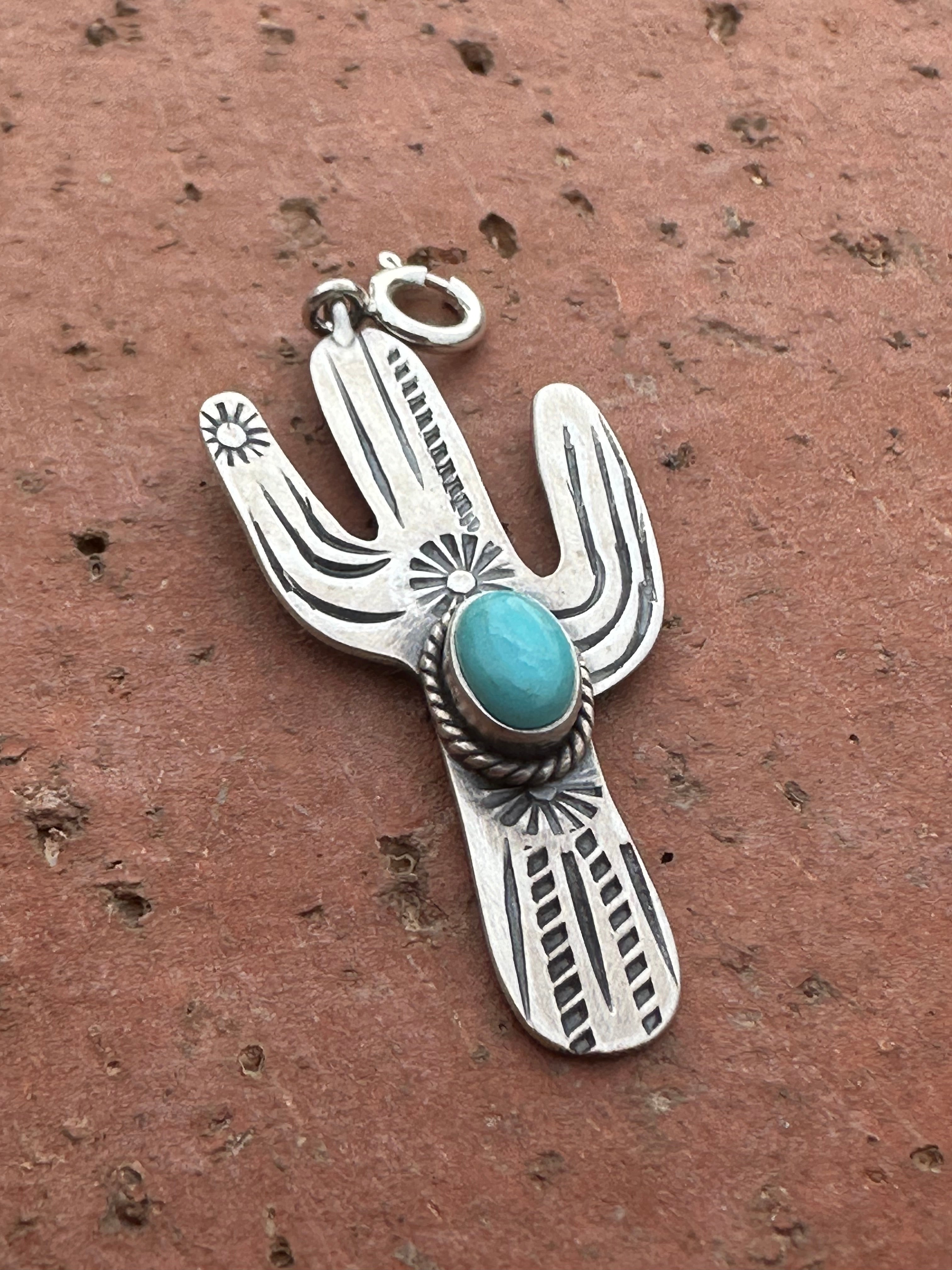 Sterling Silver and Turquoise Tucson Saguaro Flower Charm