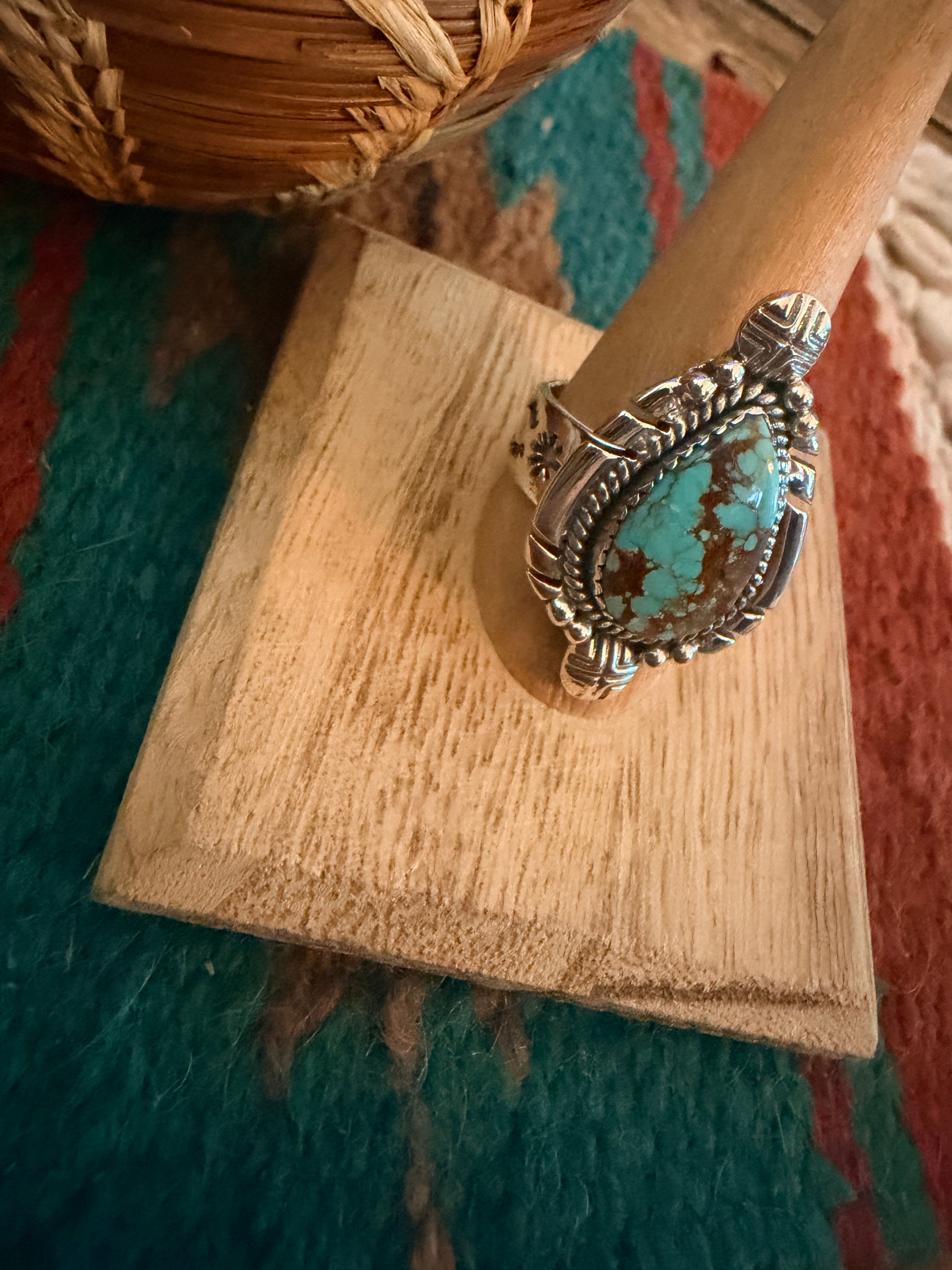 Handmade Sterling Silver Number 8 Turquoise Adjustable Ring Signed Nizhoni