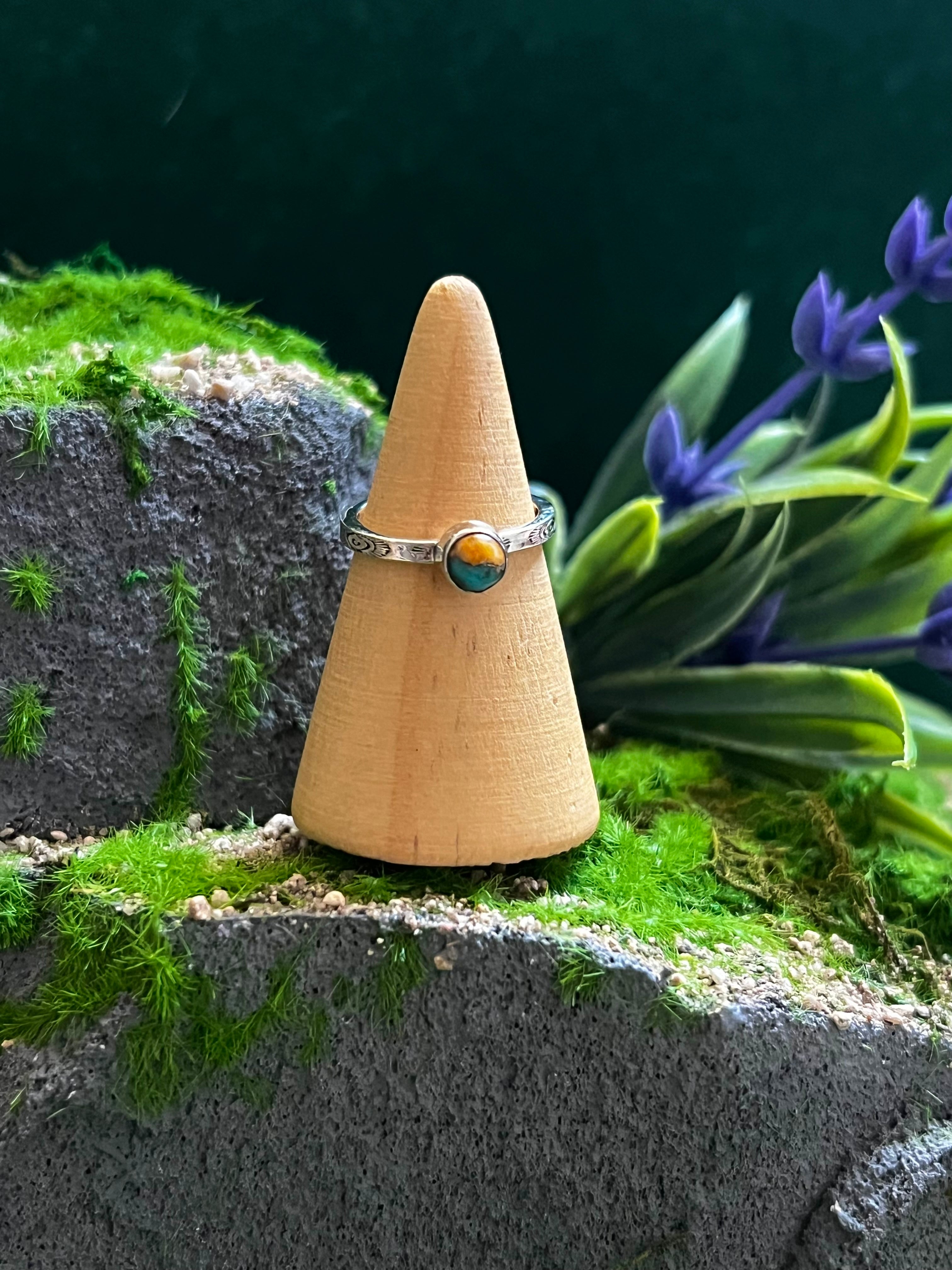 Handmade Orange Mojave TearDrop, Circle, Oval, Square, & Diamond Shape Sterling Silver Adjustable Stacker Ring