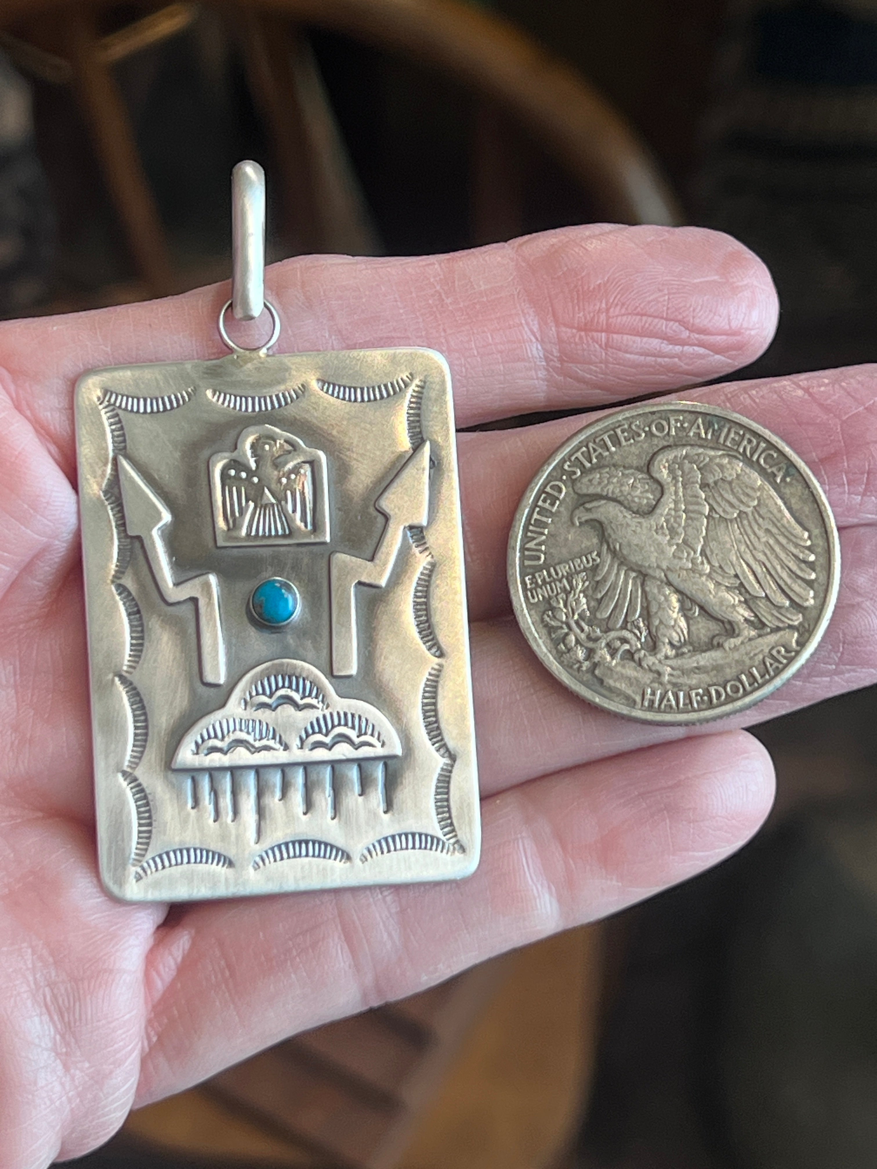 Hand Stamped Sterling Silver Fred Harvey Era Inspired Monsoon Tag Pendant by Kimari Somers