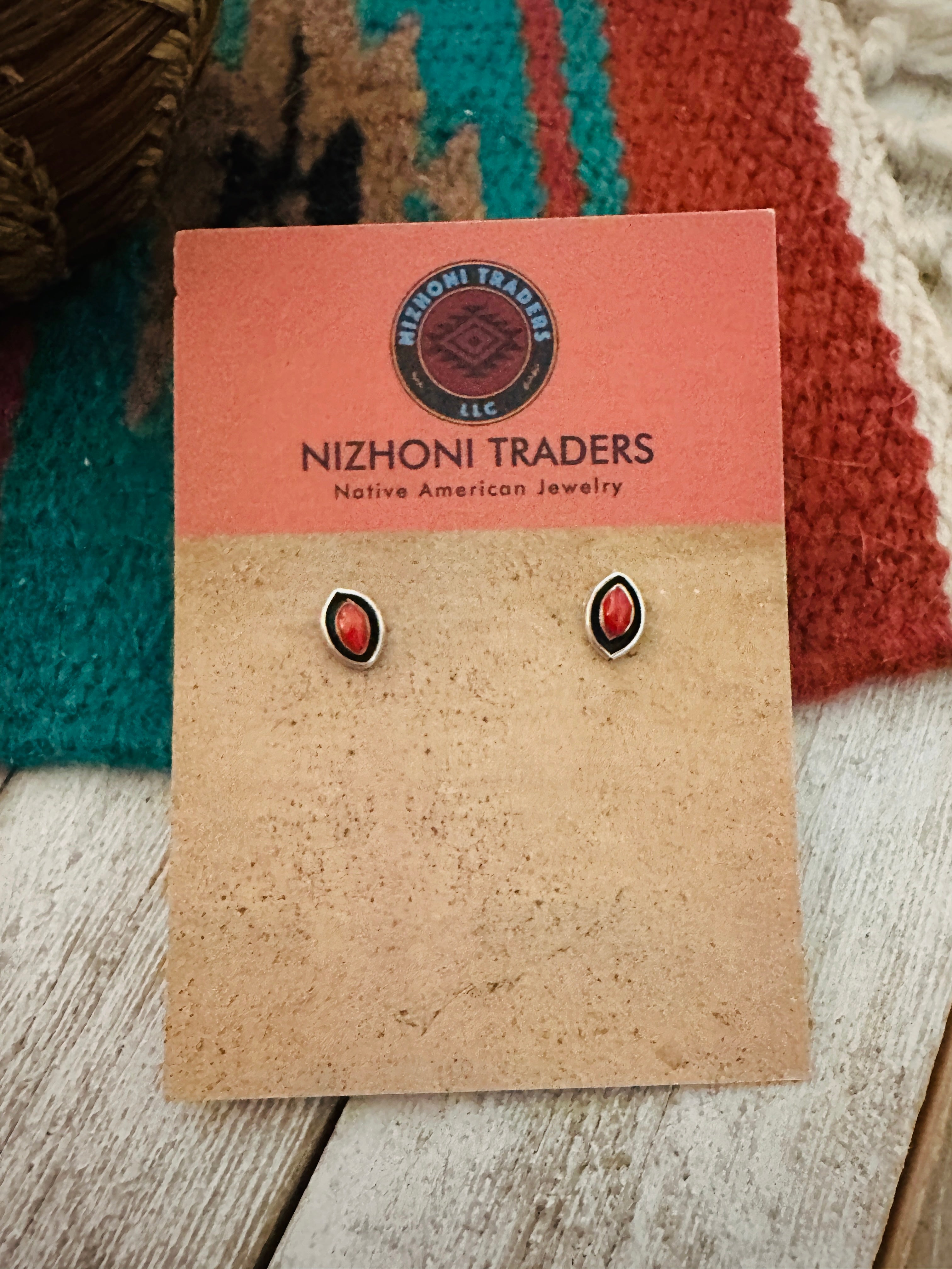 Zuni Coral & Sterling Silver Shadowbox Stud Earrings