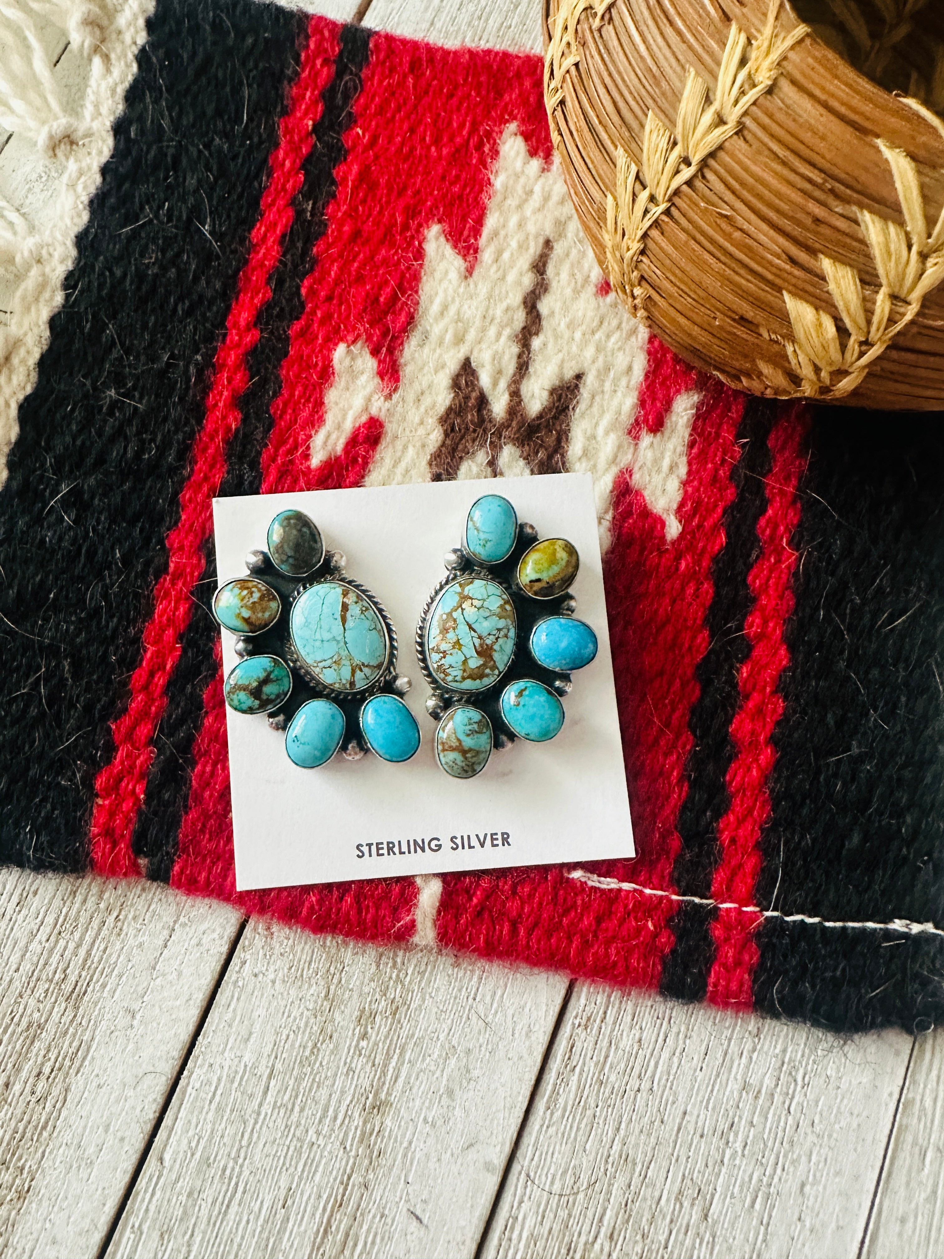 Navajo Sterling Silver & Turquoise Cluster Post Earrings