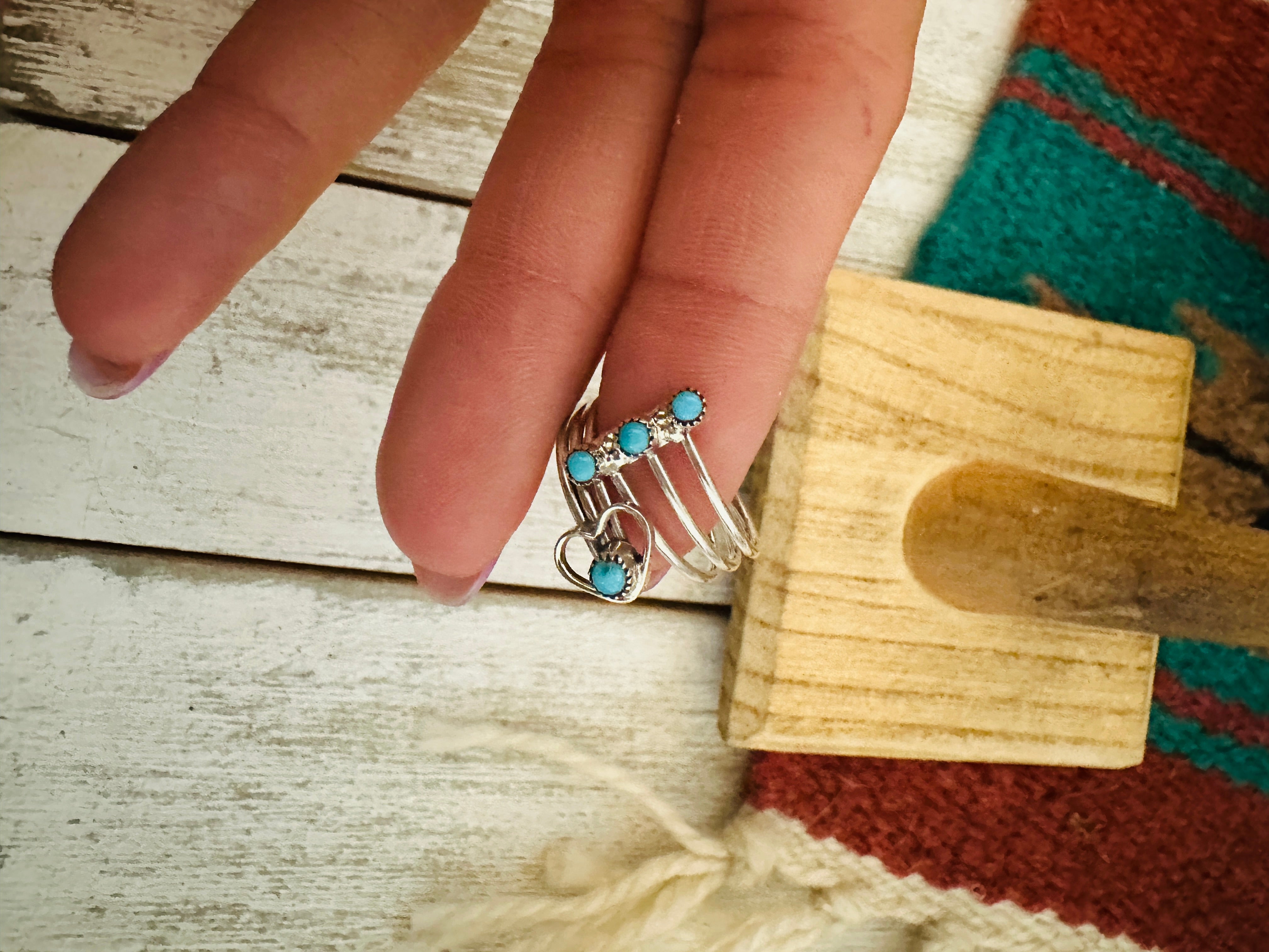 Zuni Turquoise & Sterling Silver Heart Adjustable Ring