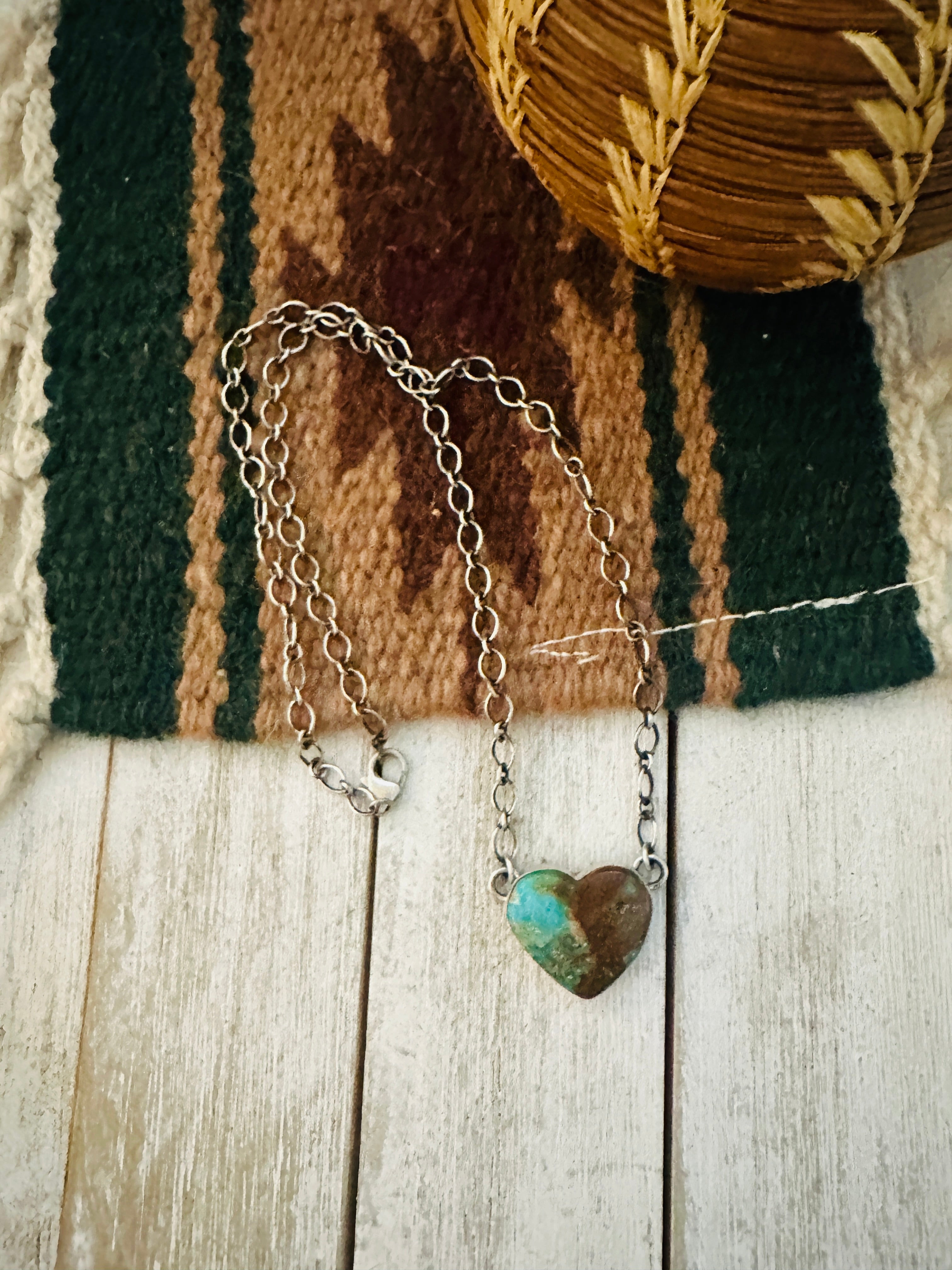 Navajo Sterling Silver & Royston Turquoise Heart Necklace