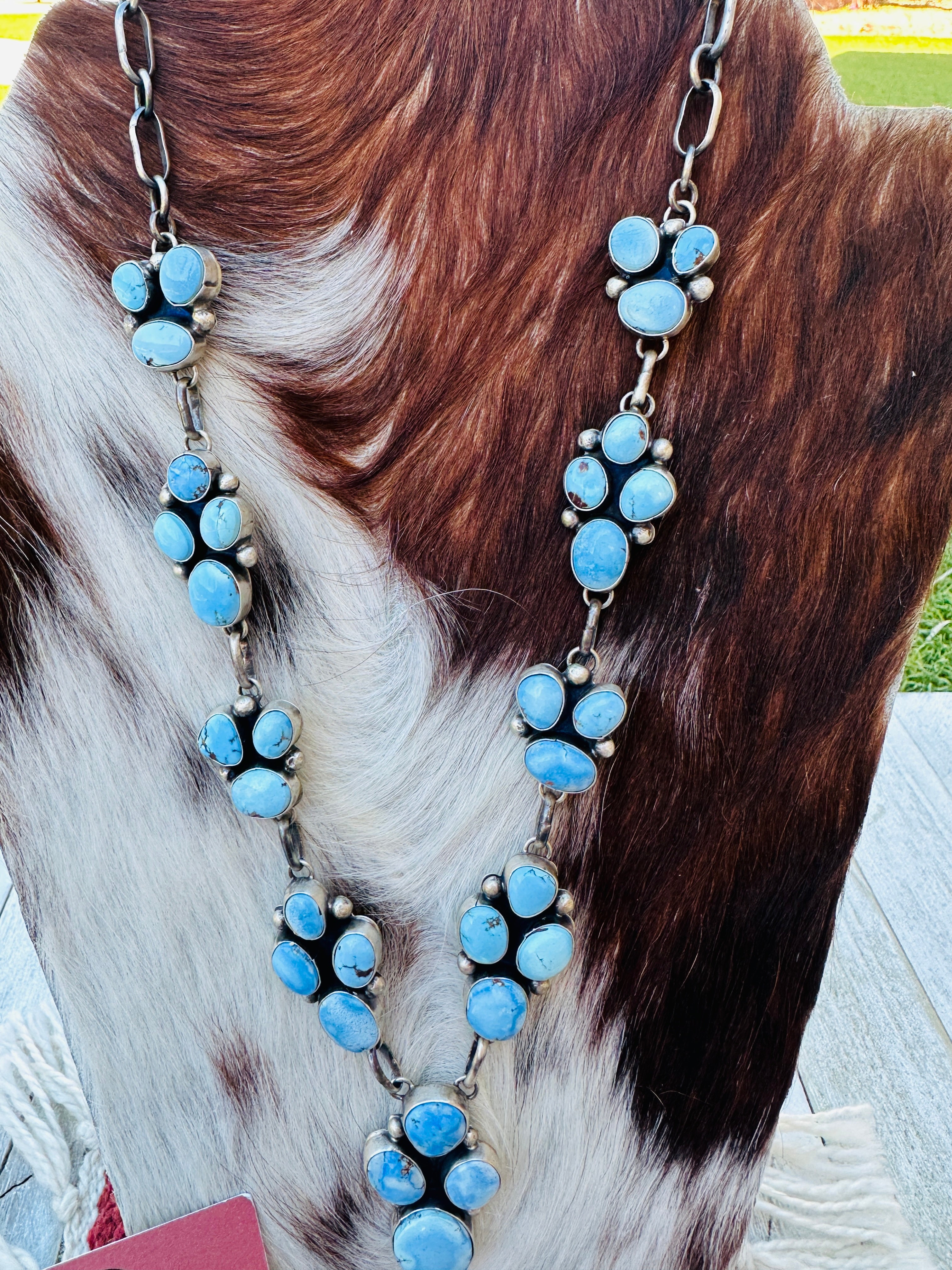 Handcrafted Golden Hills Turquoise & Sterling Silver Necklace and Earring Set by Louise Jim