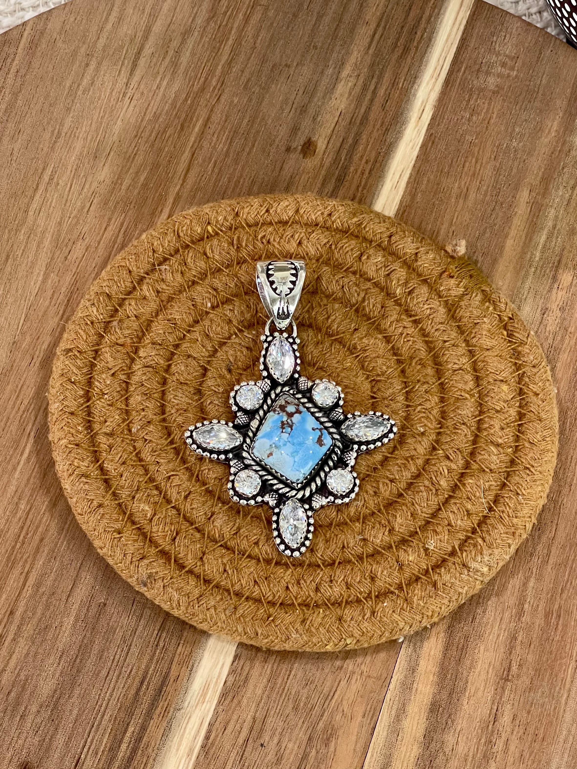 Handcrafted Sterling Silver, Golden Hills & Cz Cluster Pendant