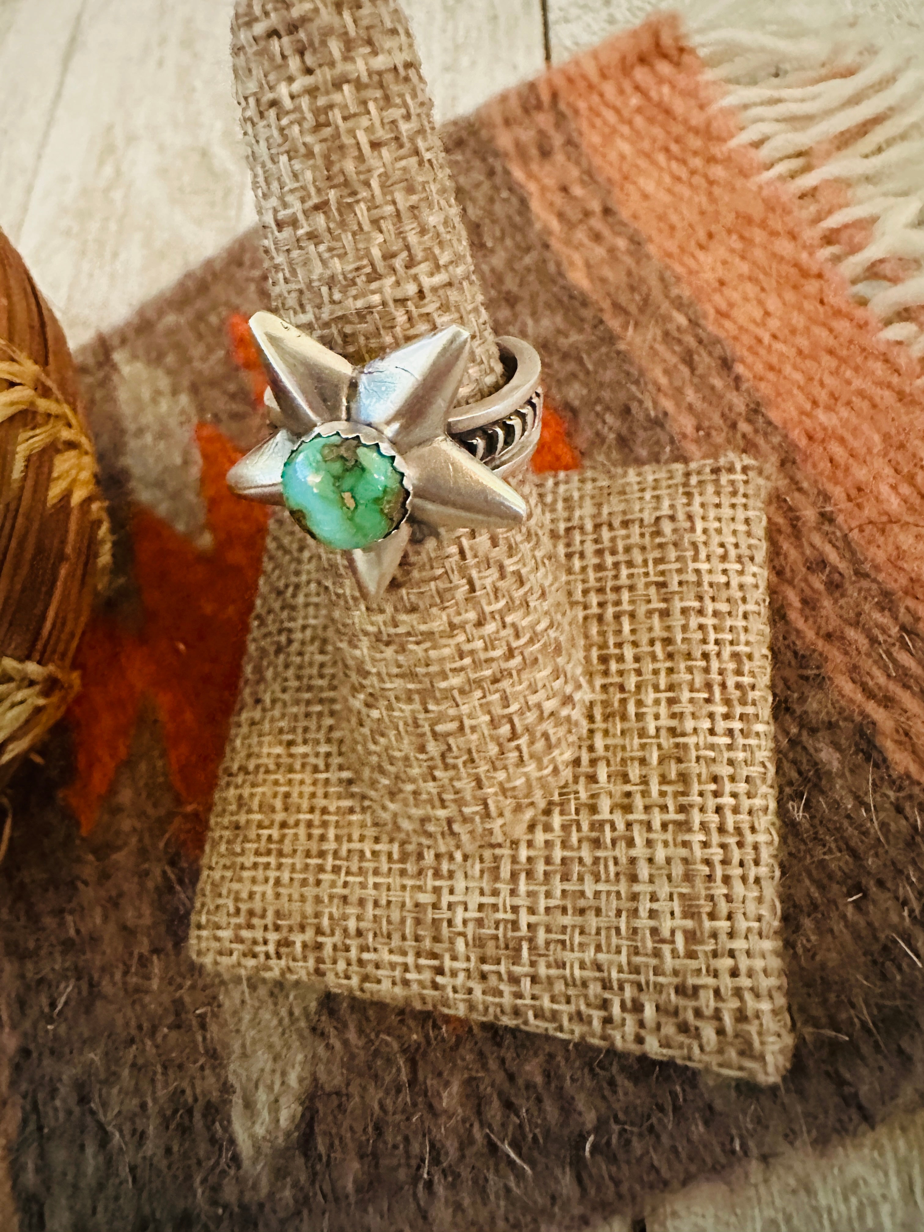 Handcrafted Sterling Silver & Turquoise Adjustable Star Ring