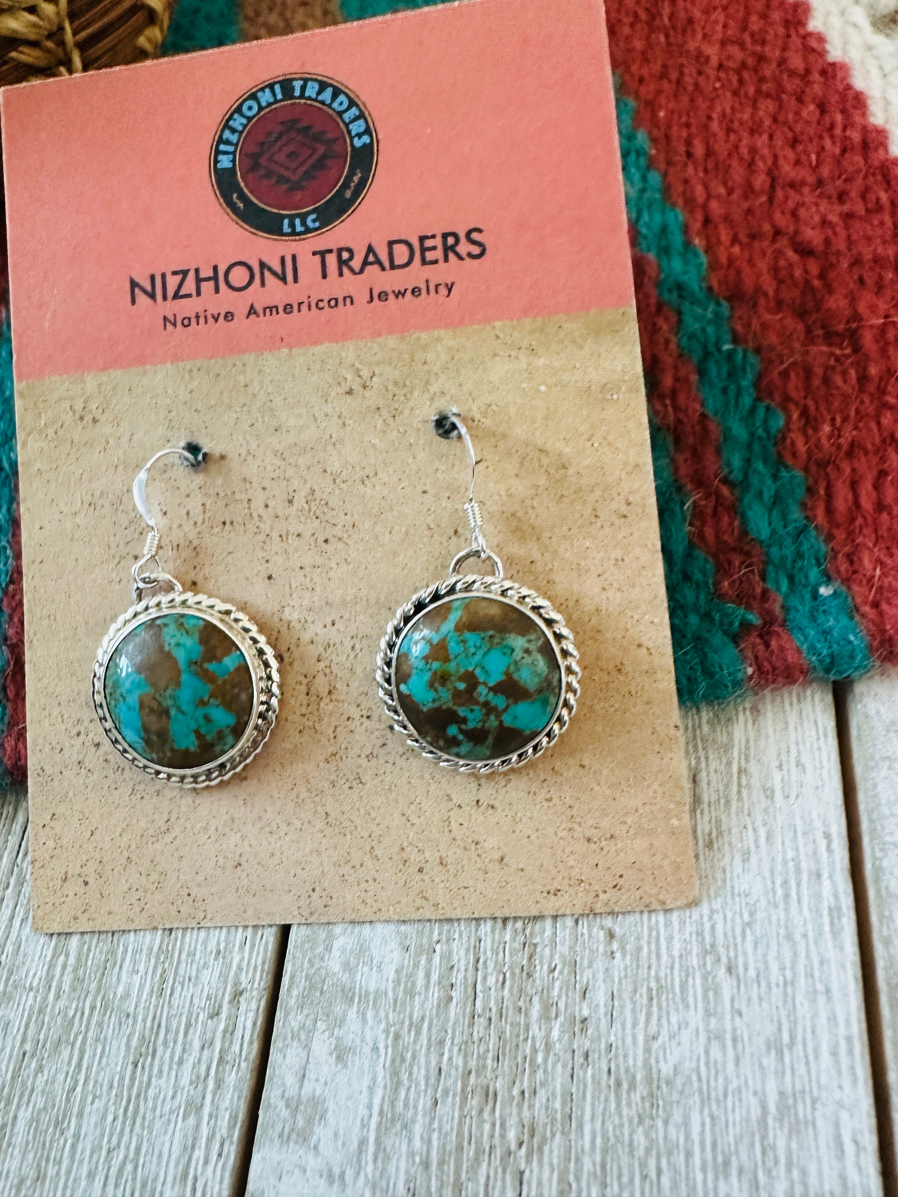 Navajo Turquoise & Sterling Silver Circle Dangle Earrings