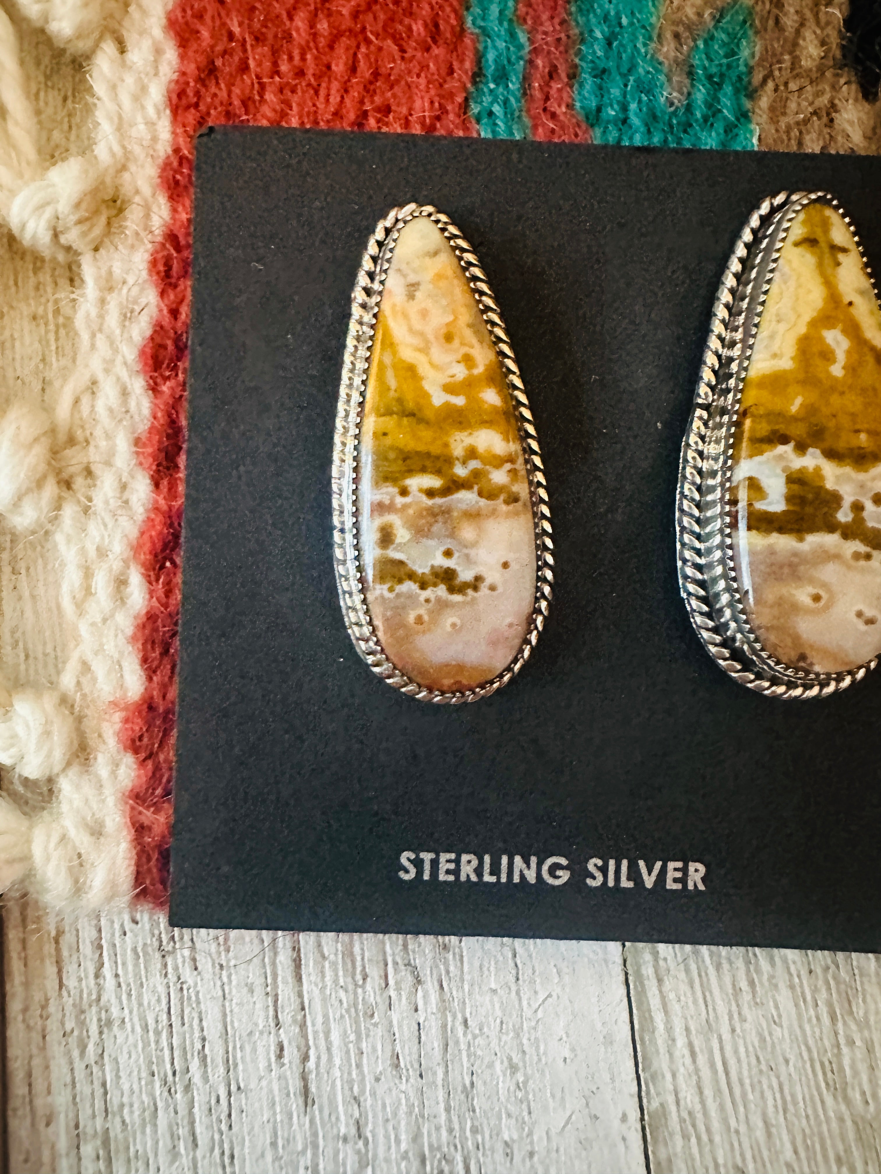 Navajo Jasper Sterling Silver Post Earrings Signed