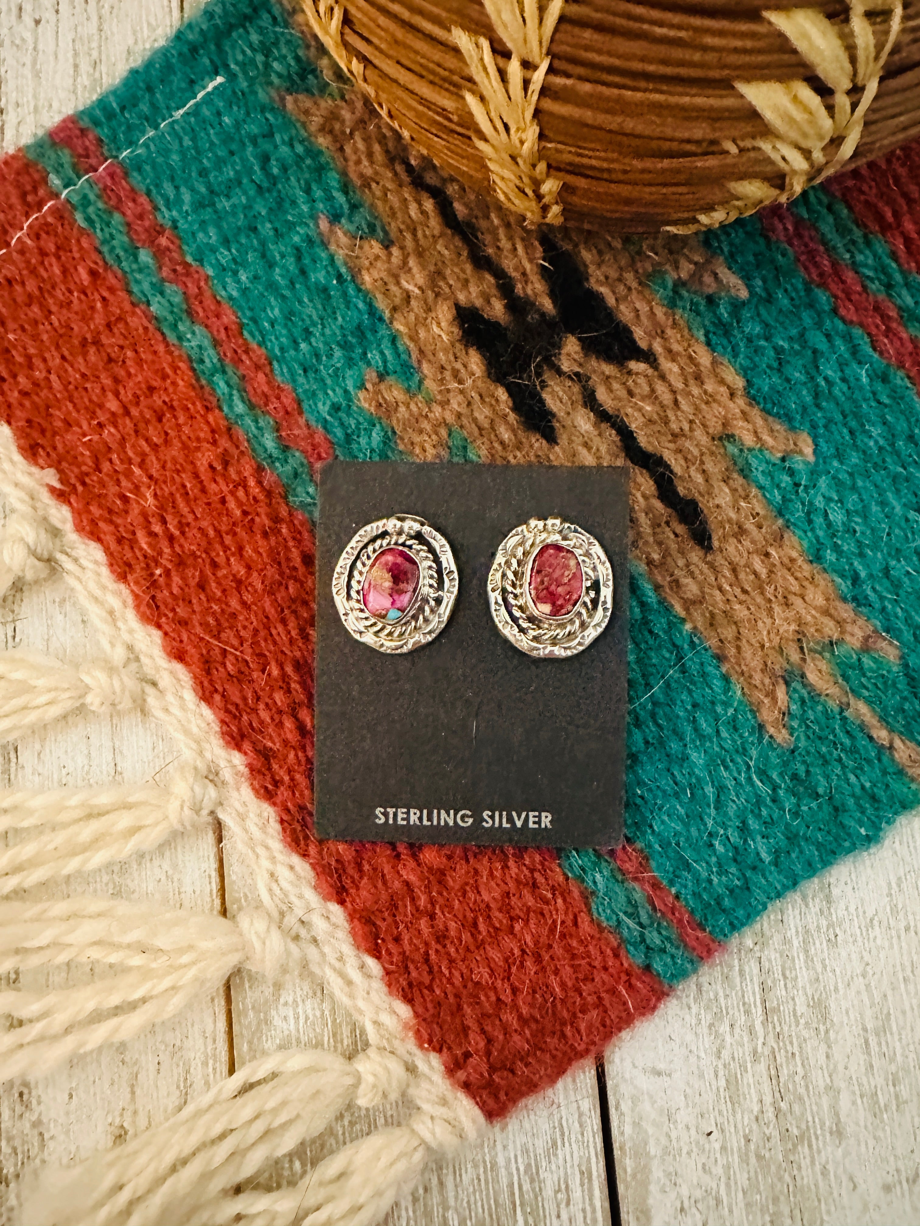 Navajo Pink Dream Mojave & Sterling Silver Post Earrings