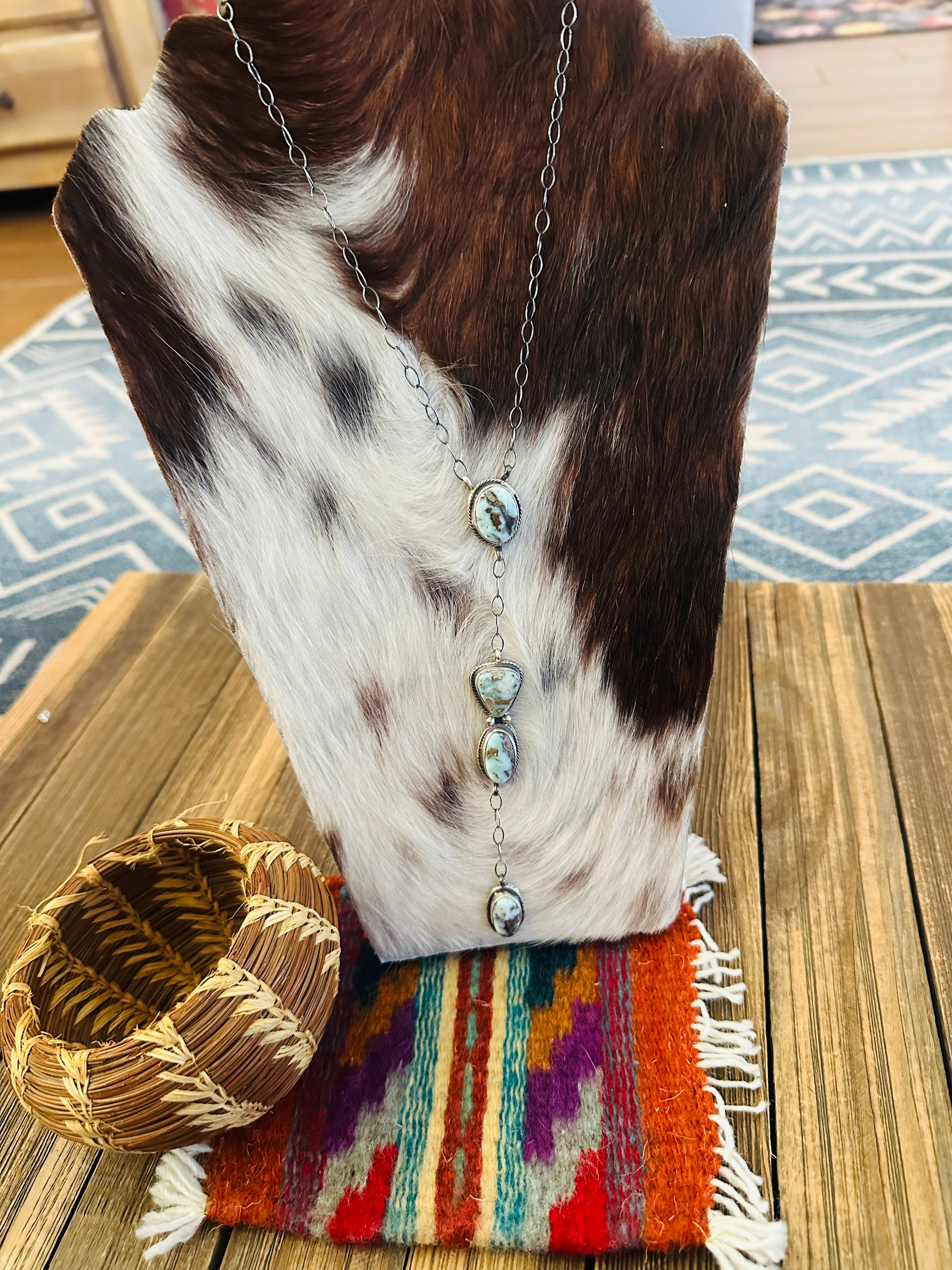 Handcrafted Dry Creek Turquoise & Sterling Silver Lariat Necklace