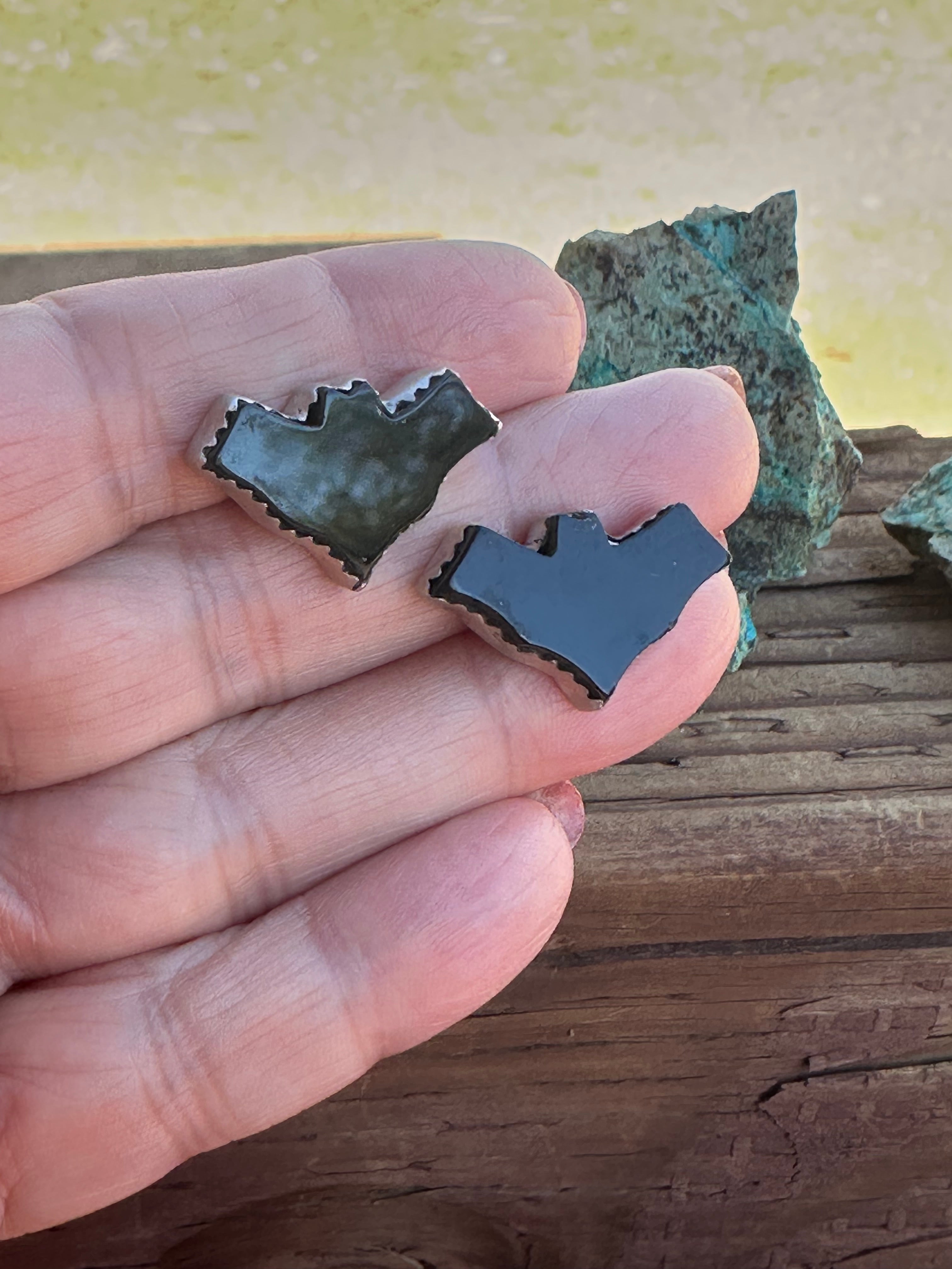 Halloween Collection Handmade Sterling Silver and Onyx Bat post earrings