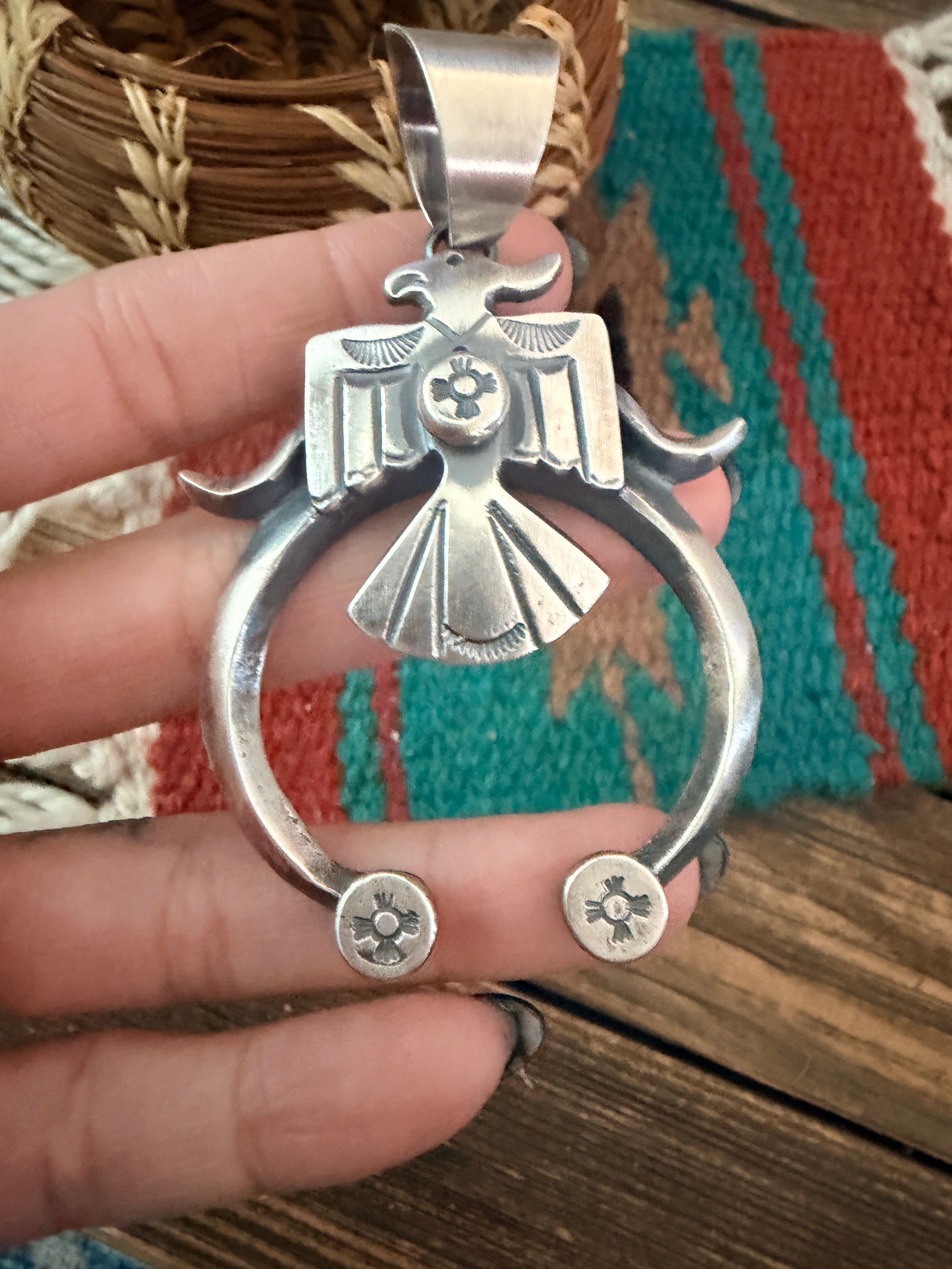 Handcrafted Sterling Silver Thunderbird Naja Pendant by Chimney Butte