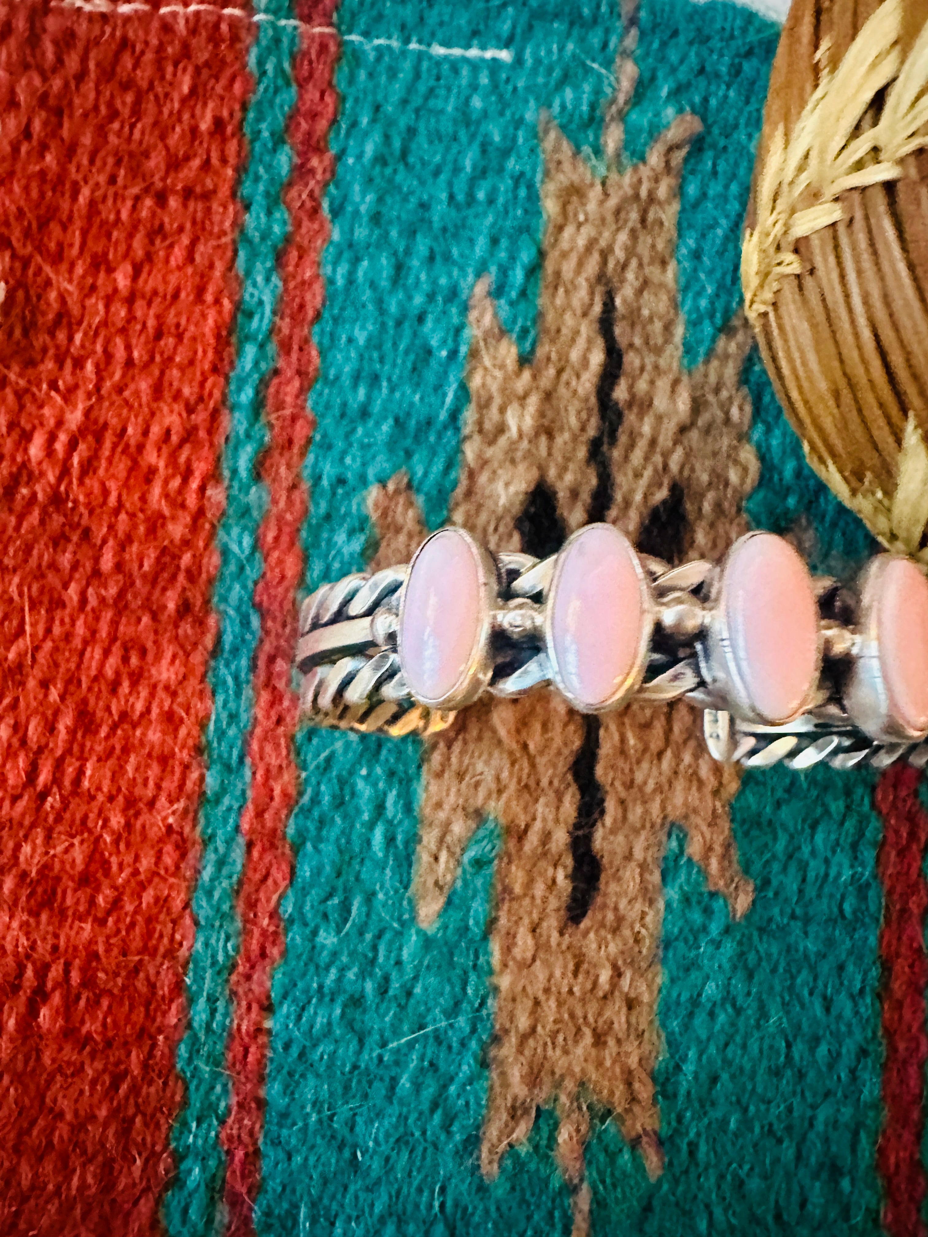 Navajo Queen Pink Conch Shell & Sterling Silver Cuff Bracelet