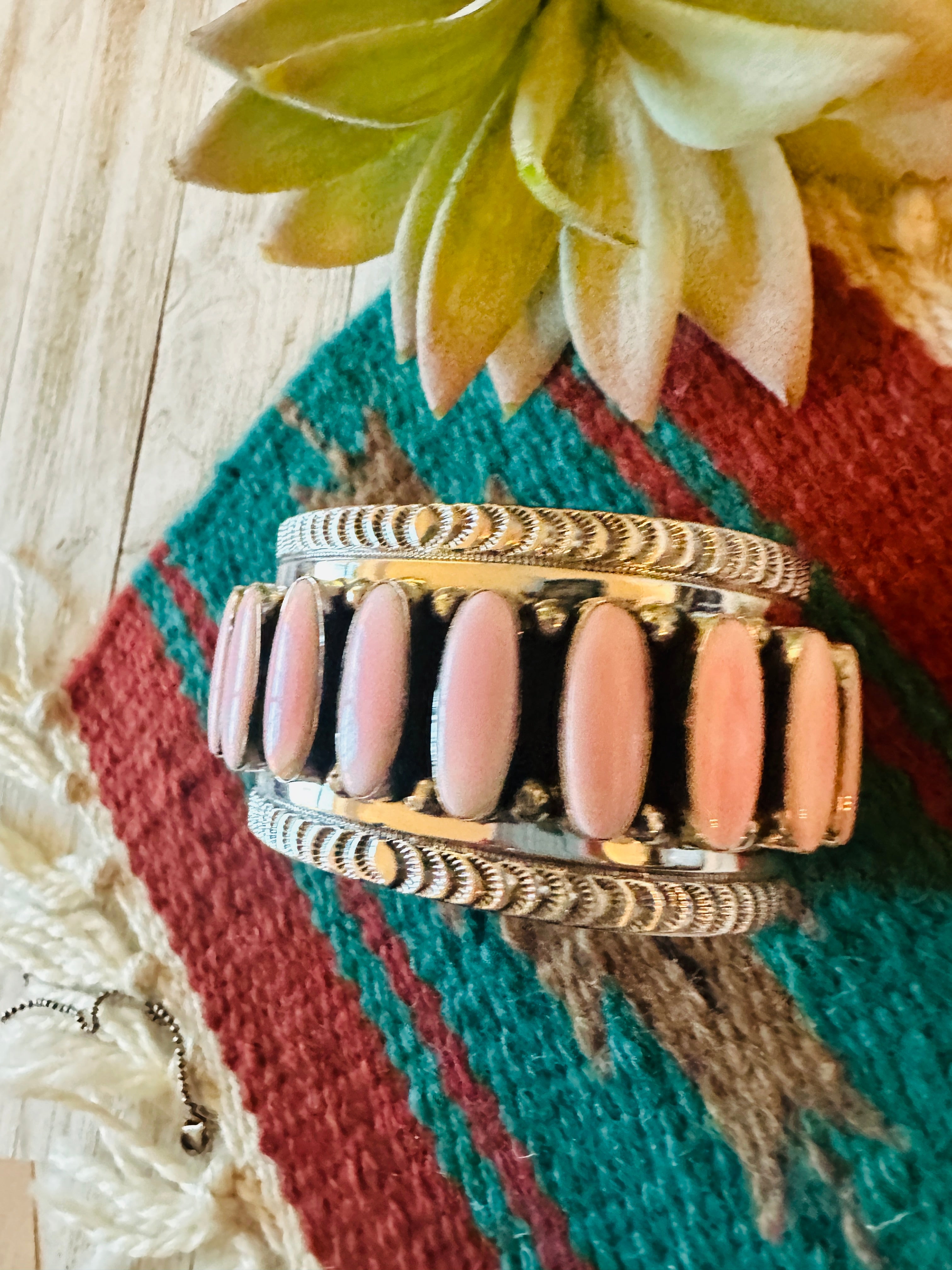 Navajo Sterling Silver & Queen Pink Conch Cuff Bracelet