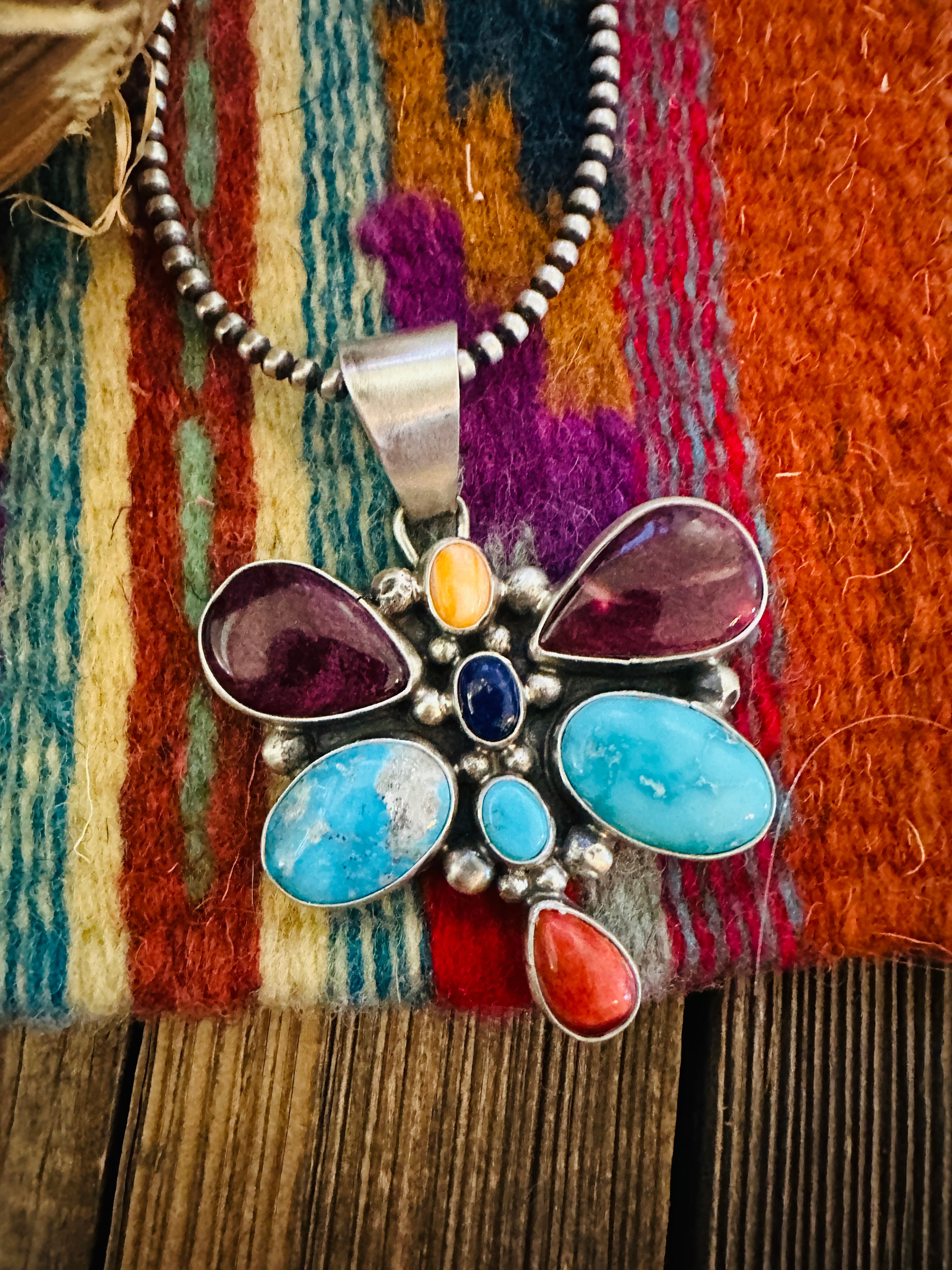 Handcrafted Sterling Silver & Multi Stone Dragonfly Pendant by Travis Jim