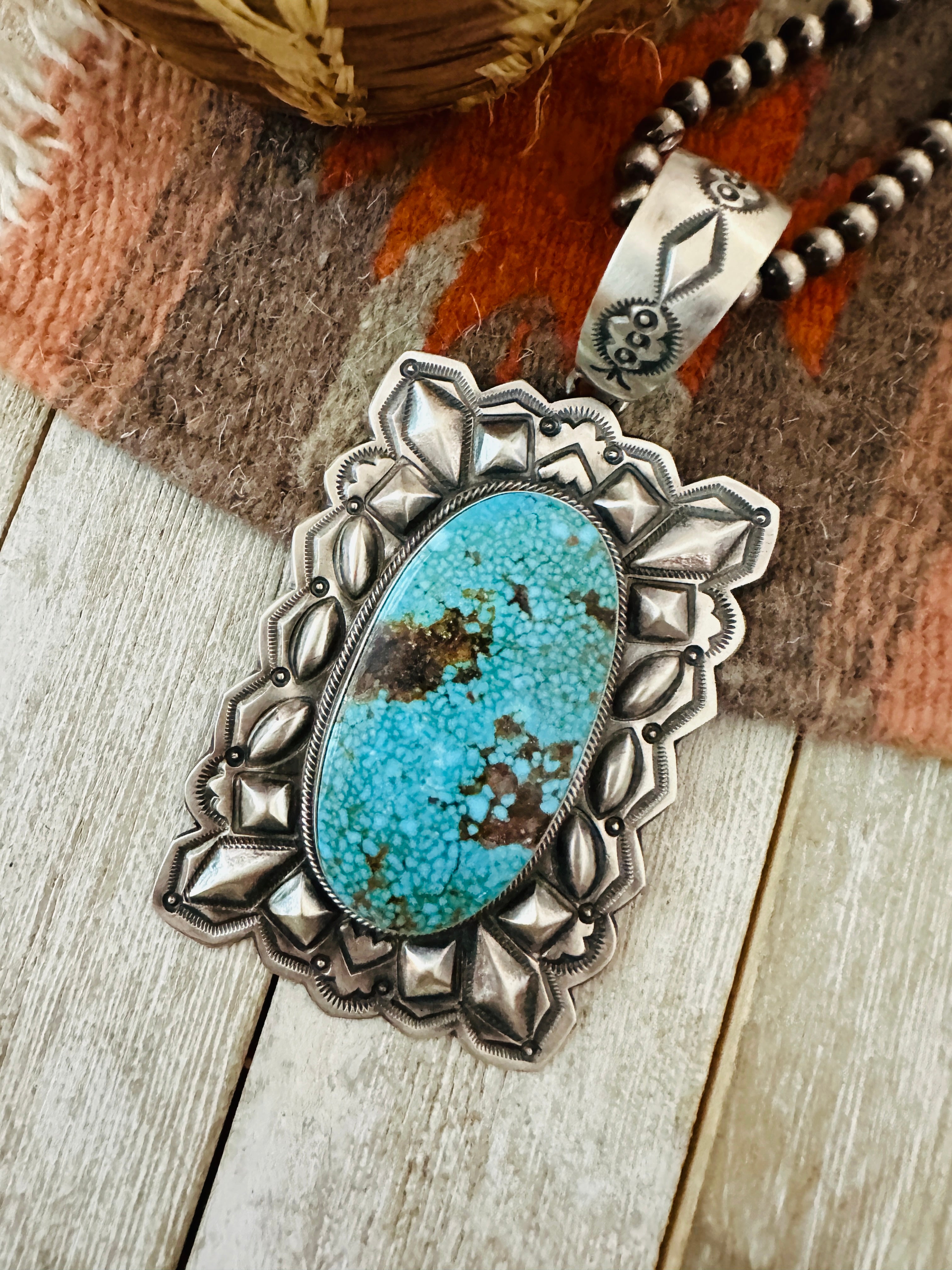 Handcrafted Kingman Web Turquoise & Sterling Silver Pendant by Randy Boyd