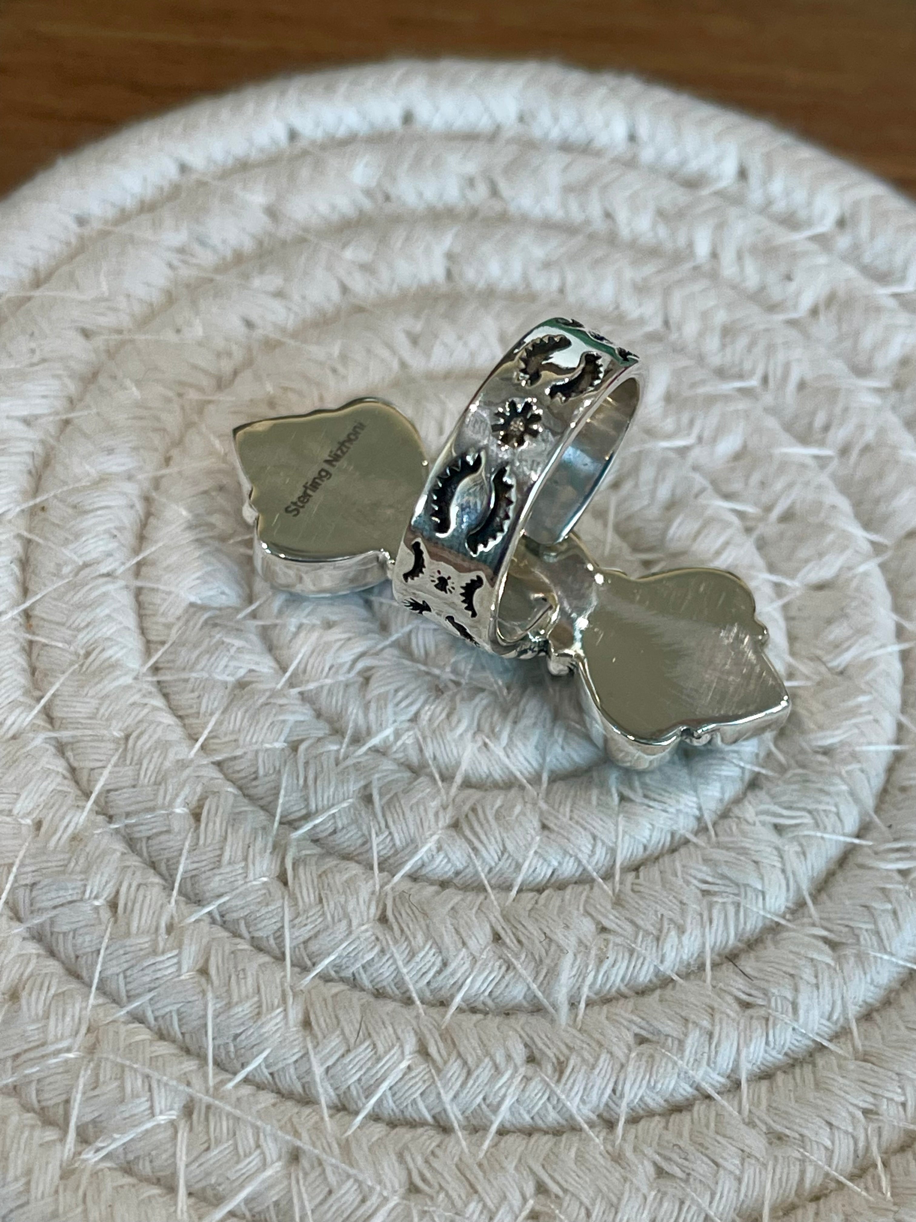 Beautiful Handmade White Buffalo And Sterling Silver Adjustable Ring