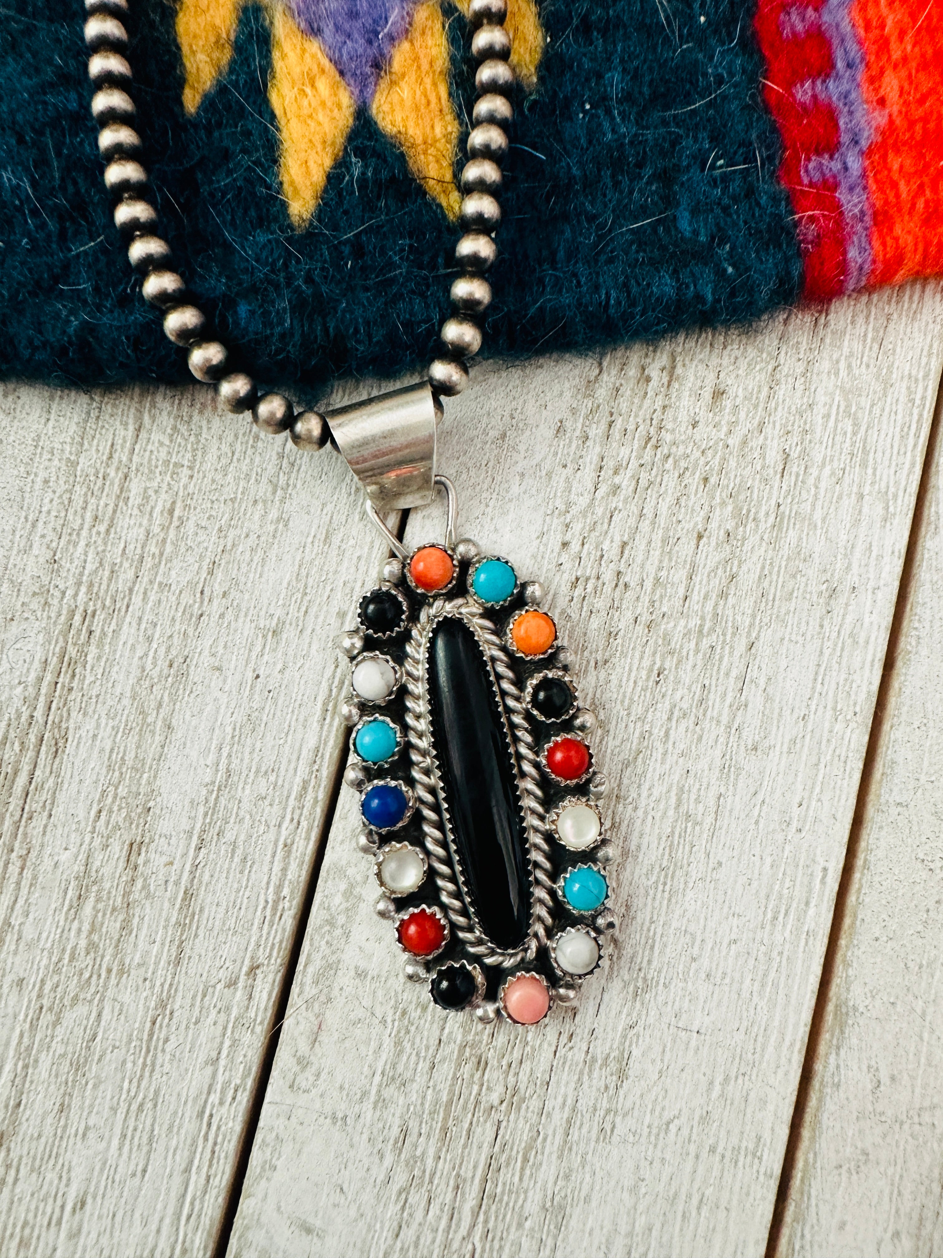 Navajo Multi Stone & Sterling Silver Cluster Pendant