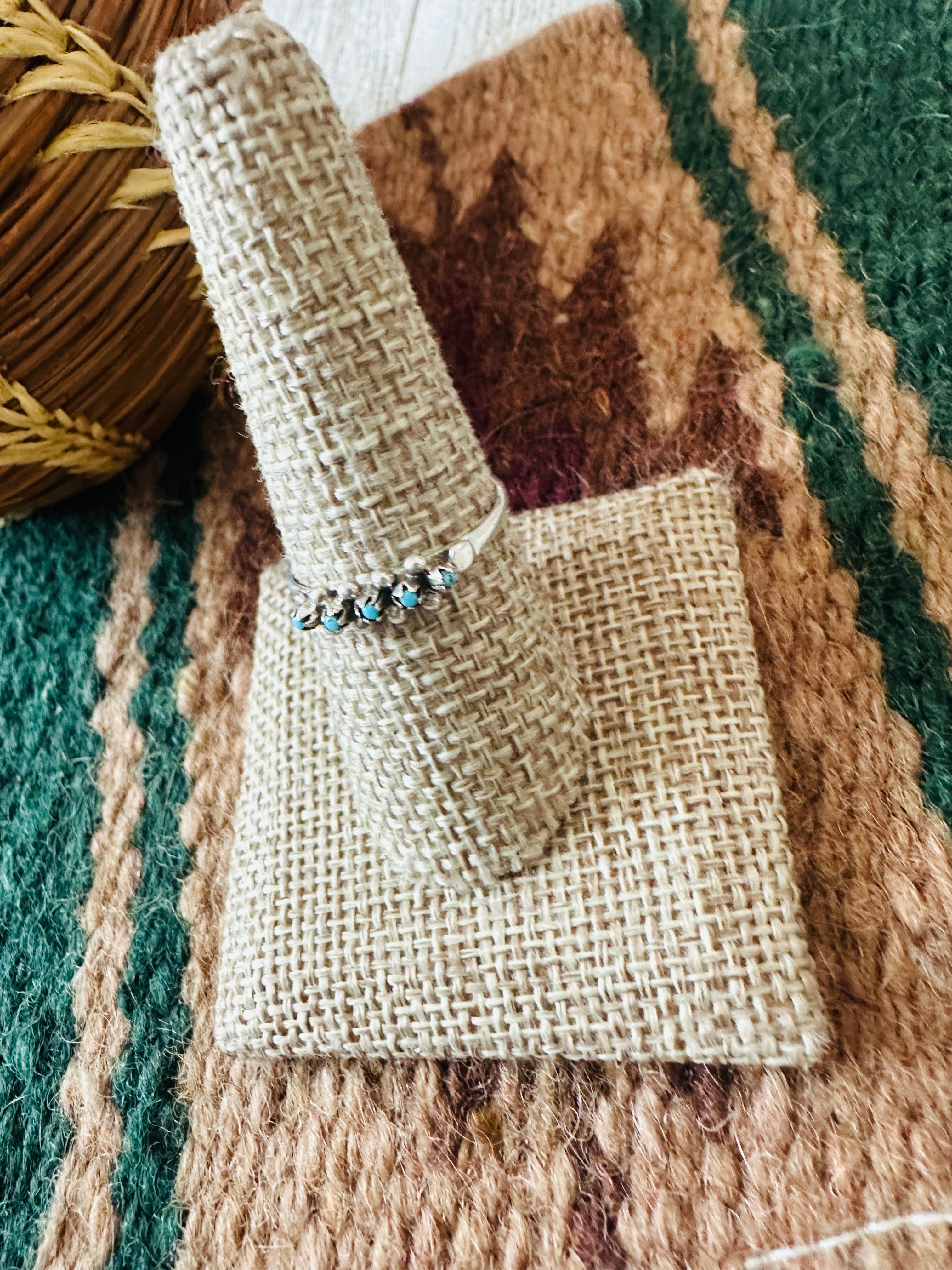 Handcrafted Sterling Silver & Turquoise Petit Point Band Ring