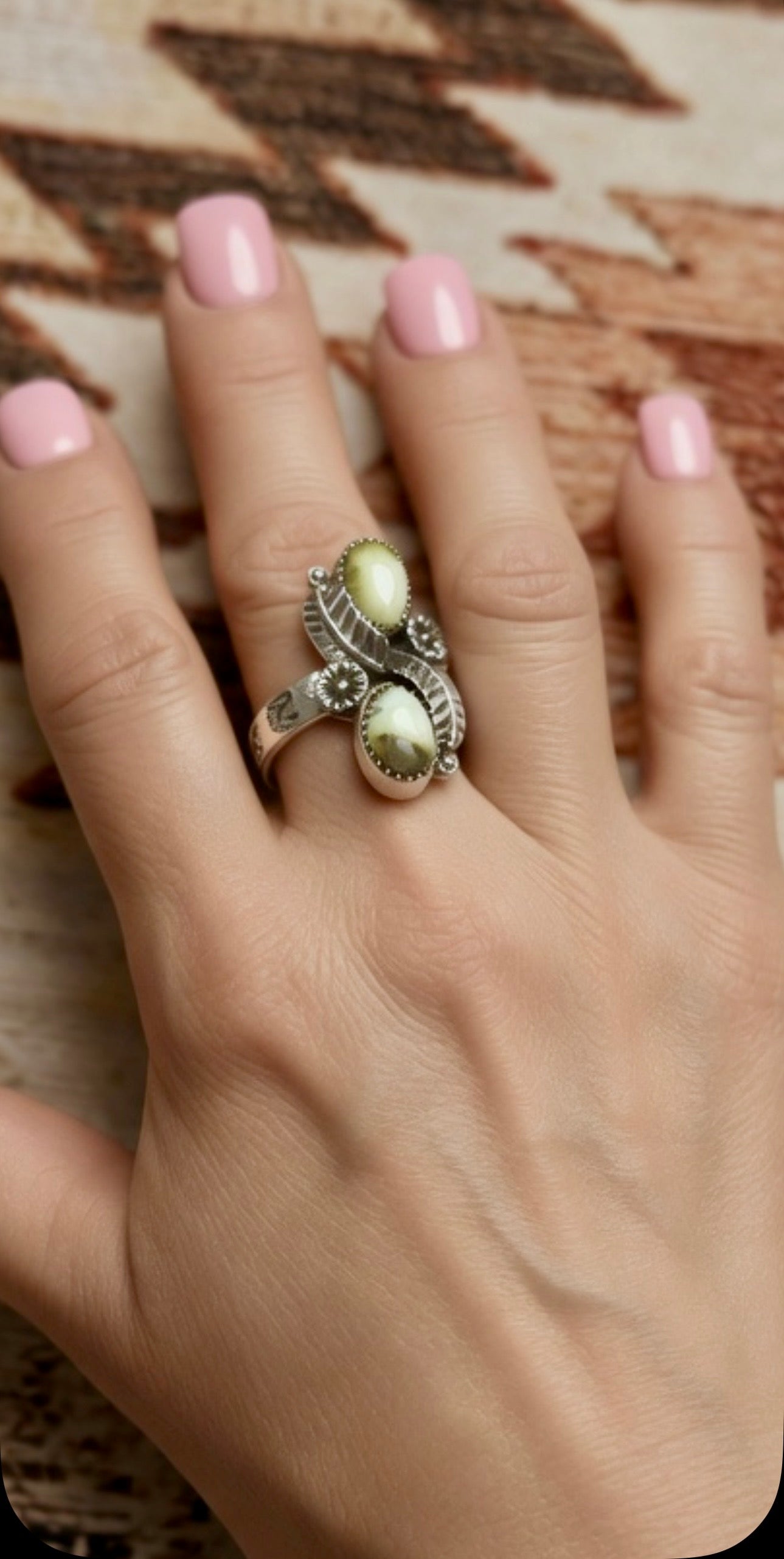 Beautiful Handmade Palomino Turquoise And Sterling Silver Adjustable 2 Stone Flower Leaf Ring