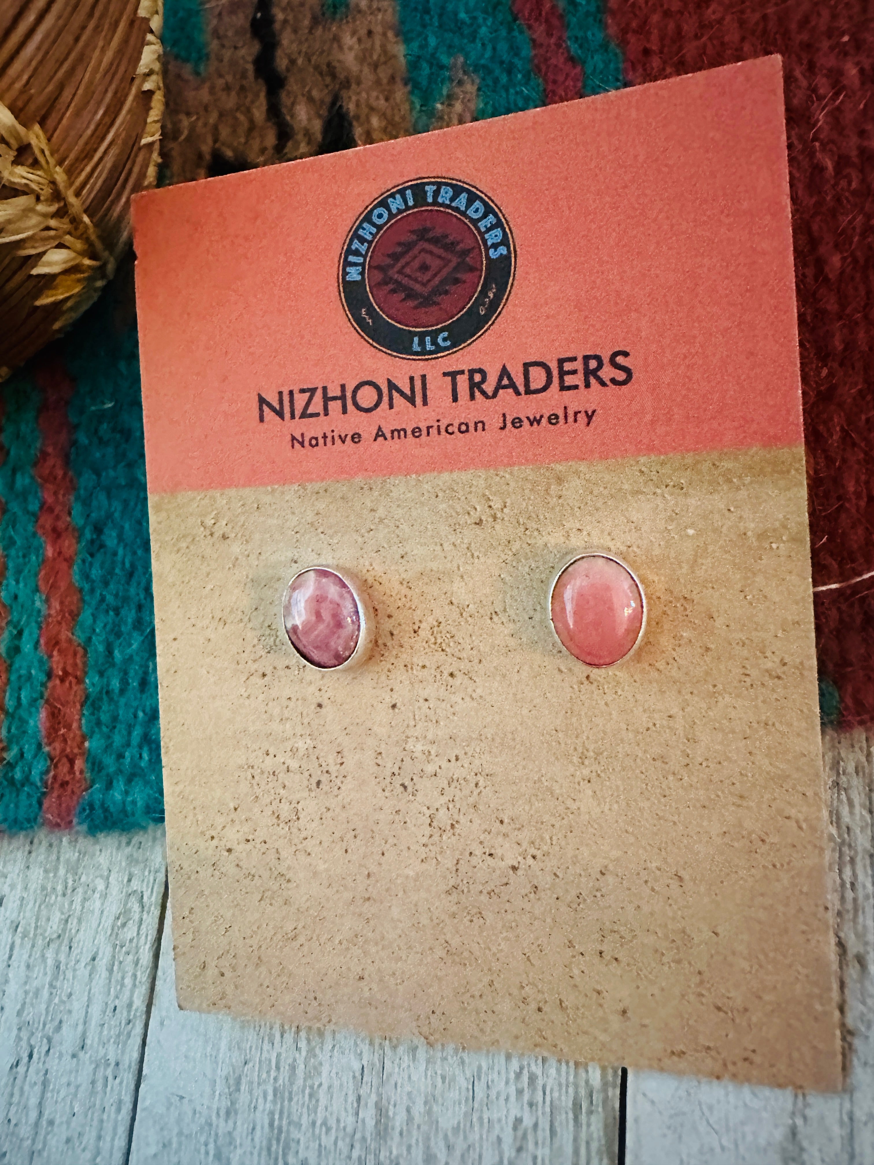 Navajo Rhodochrosite and Sterling Silver Stud Earrings