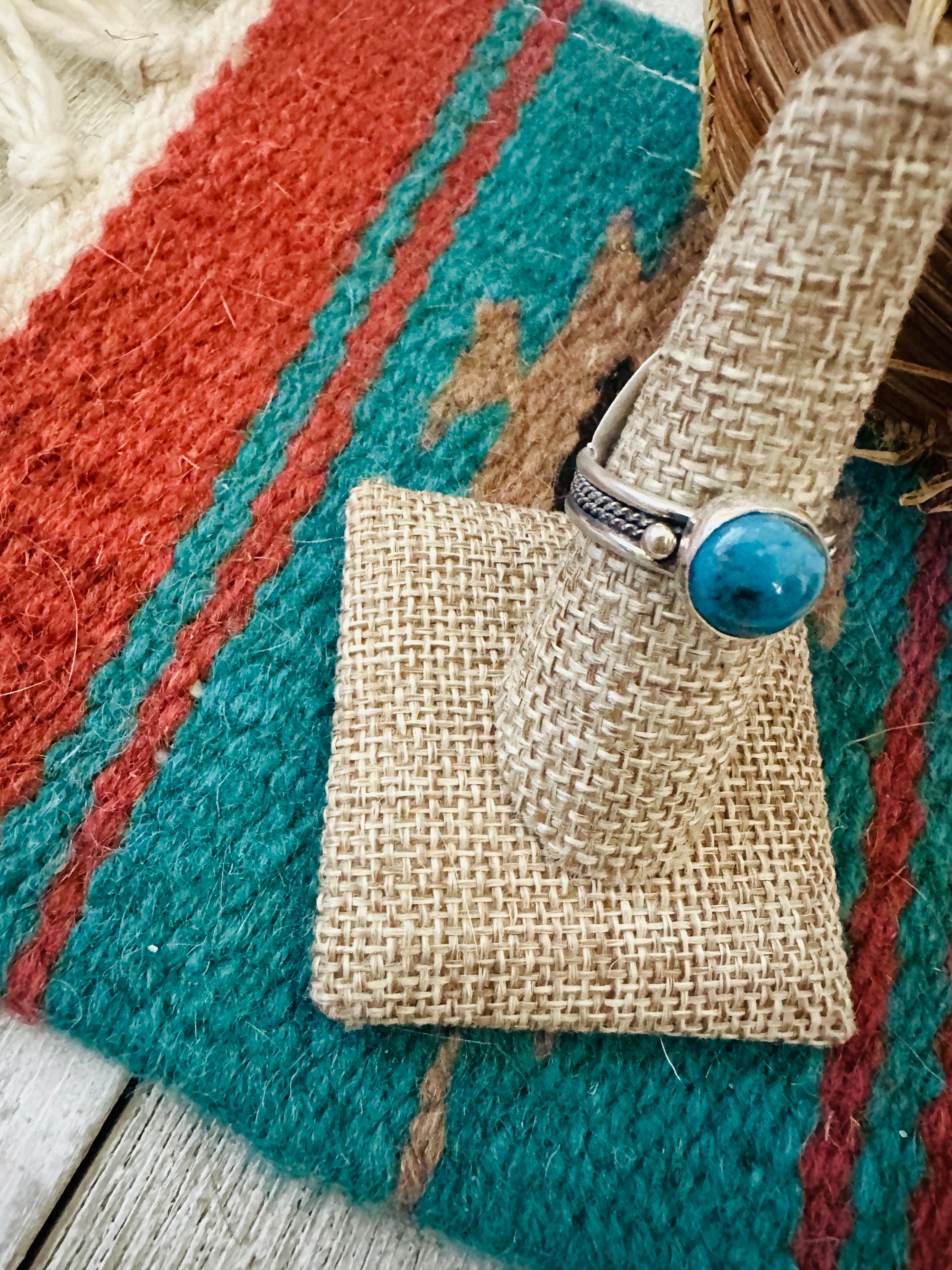 Handcrafted Turquoise & Sterling Silver Ring Size 8