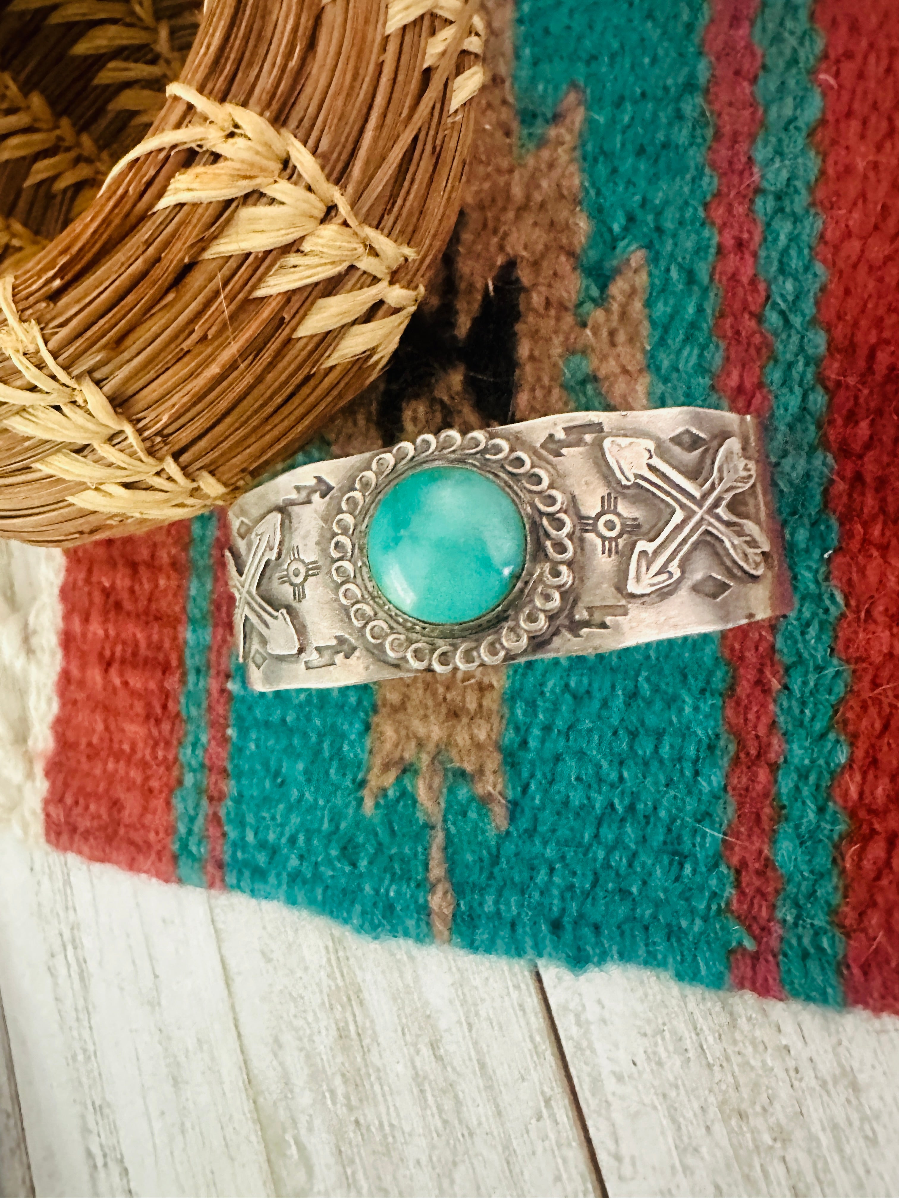 Old Pawn Navajo Sterling Silver & Turquoise Cuff Bracelet