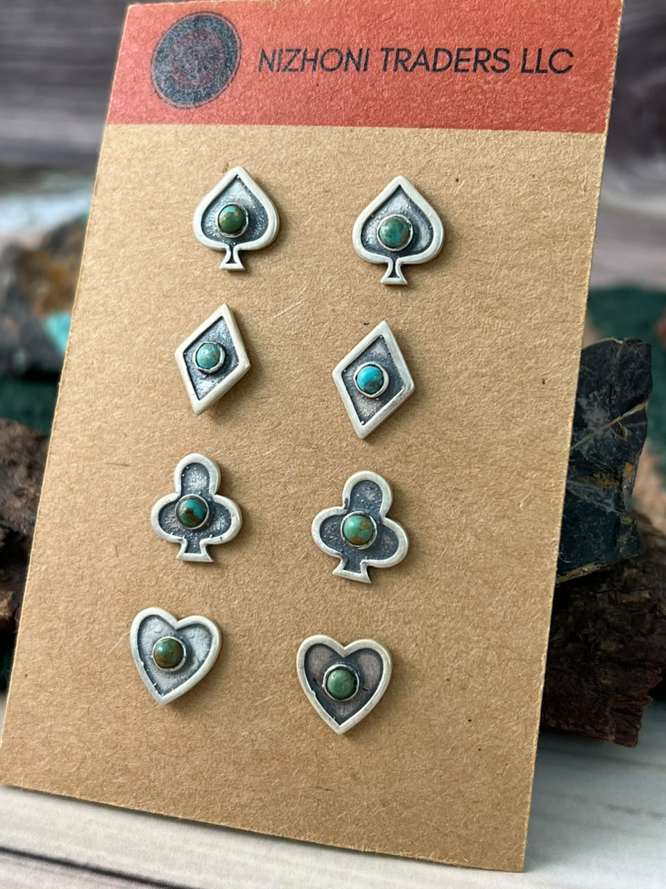 Handmade Sterling Silver Kingman Turquoise Post Studs Cards