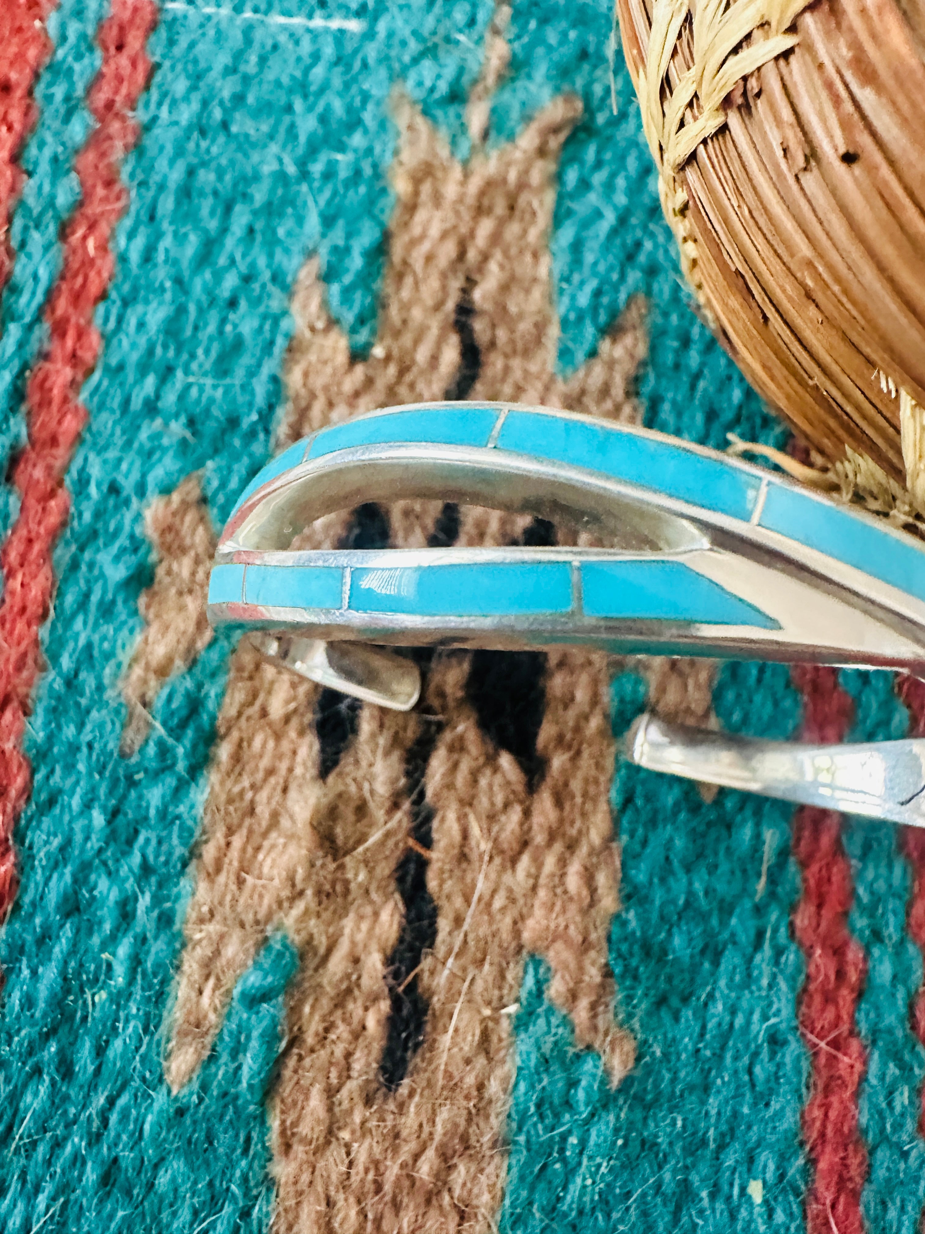 Handcrafted Turquoise & Sterling Silver Inlay Twist Cuff Bracelet /