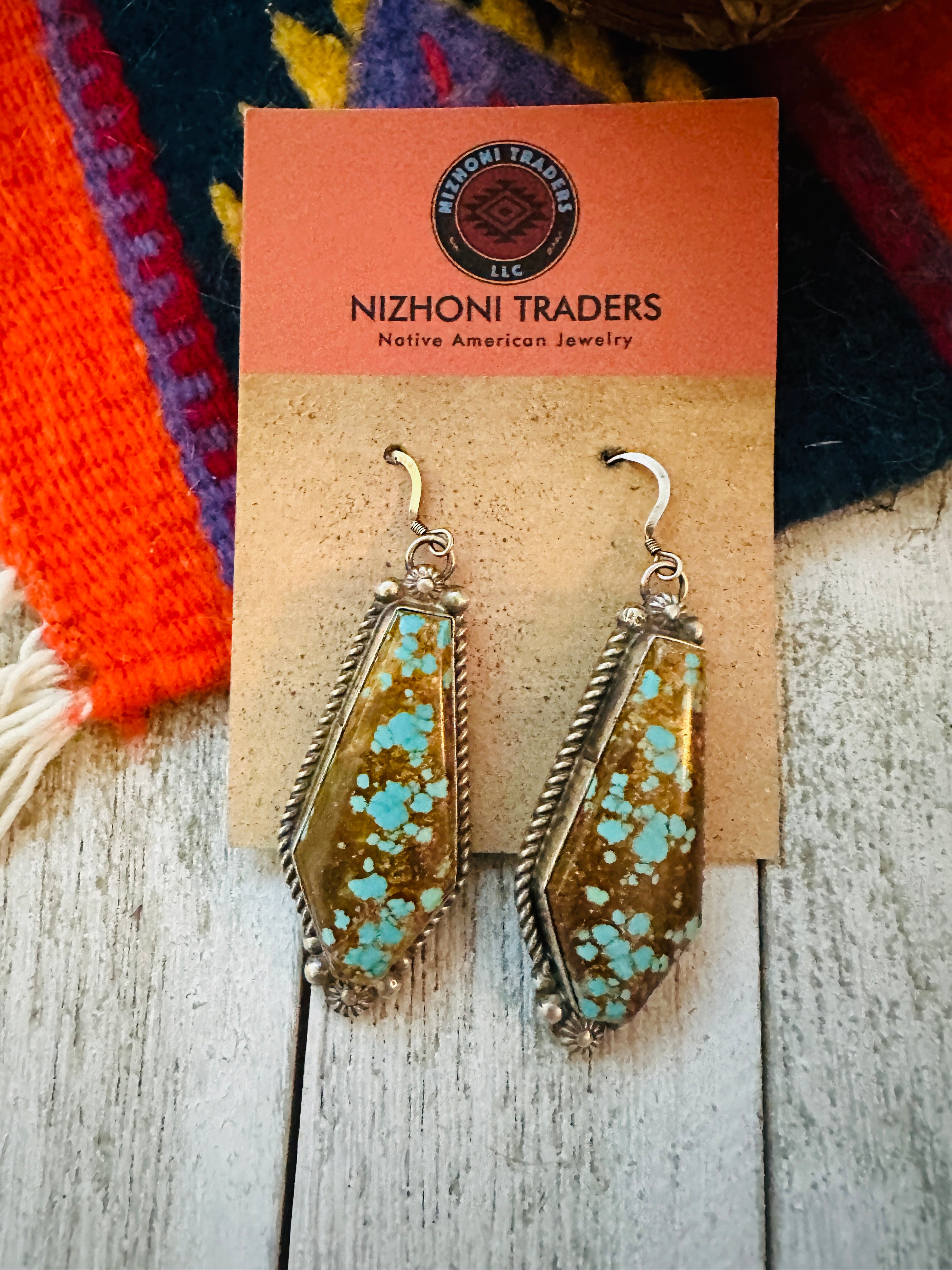 Navajo Number 8 Turquoise And Sterling Silver Dangle Earrings