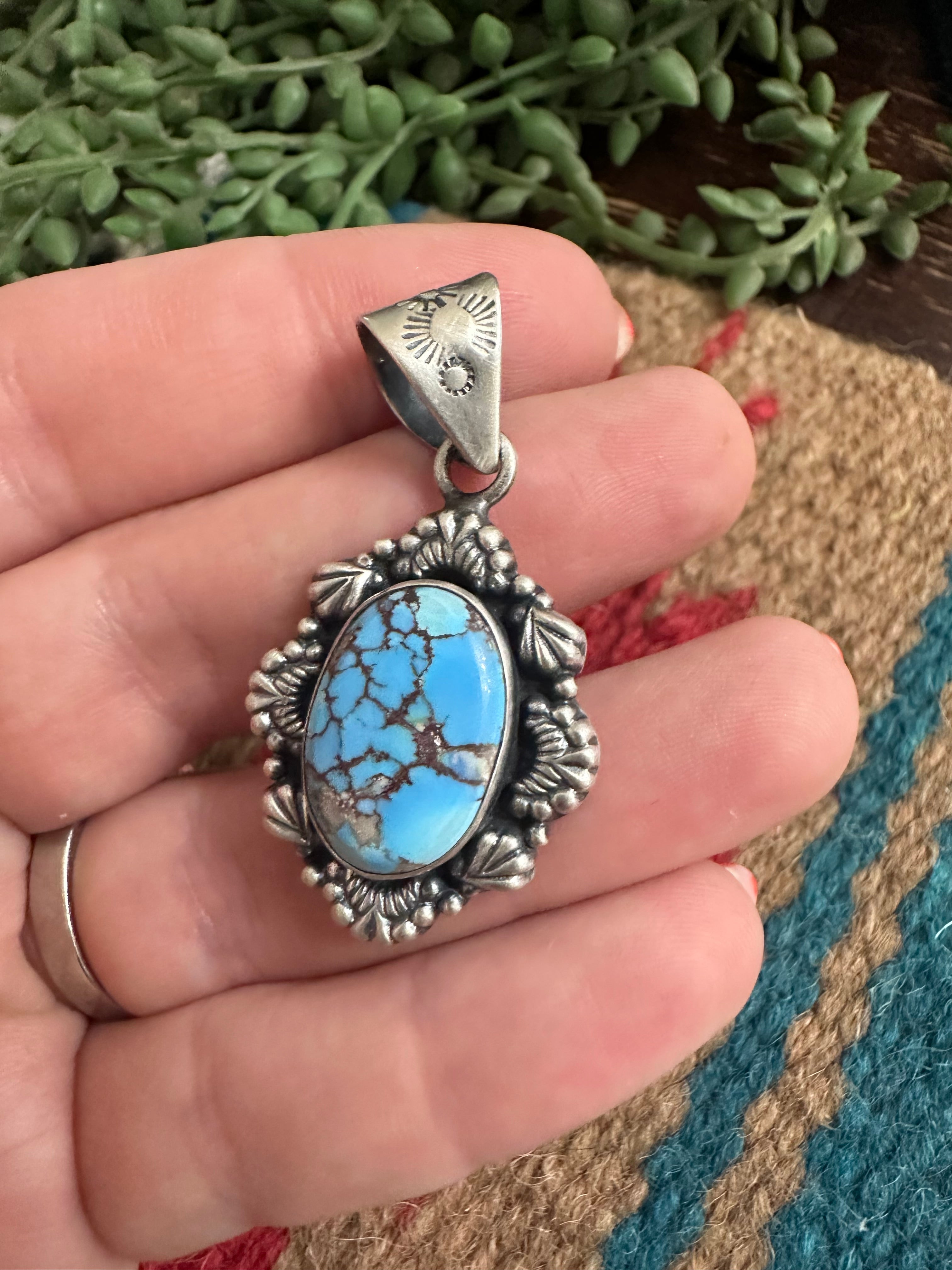 Beautiful Handmade Sterling Silver & Golden Hills Turquoise Single Stone Pendant