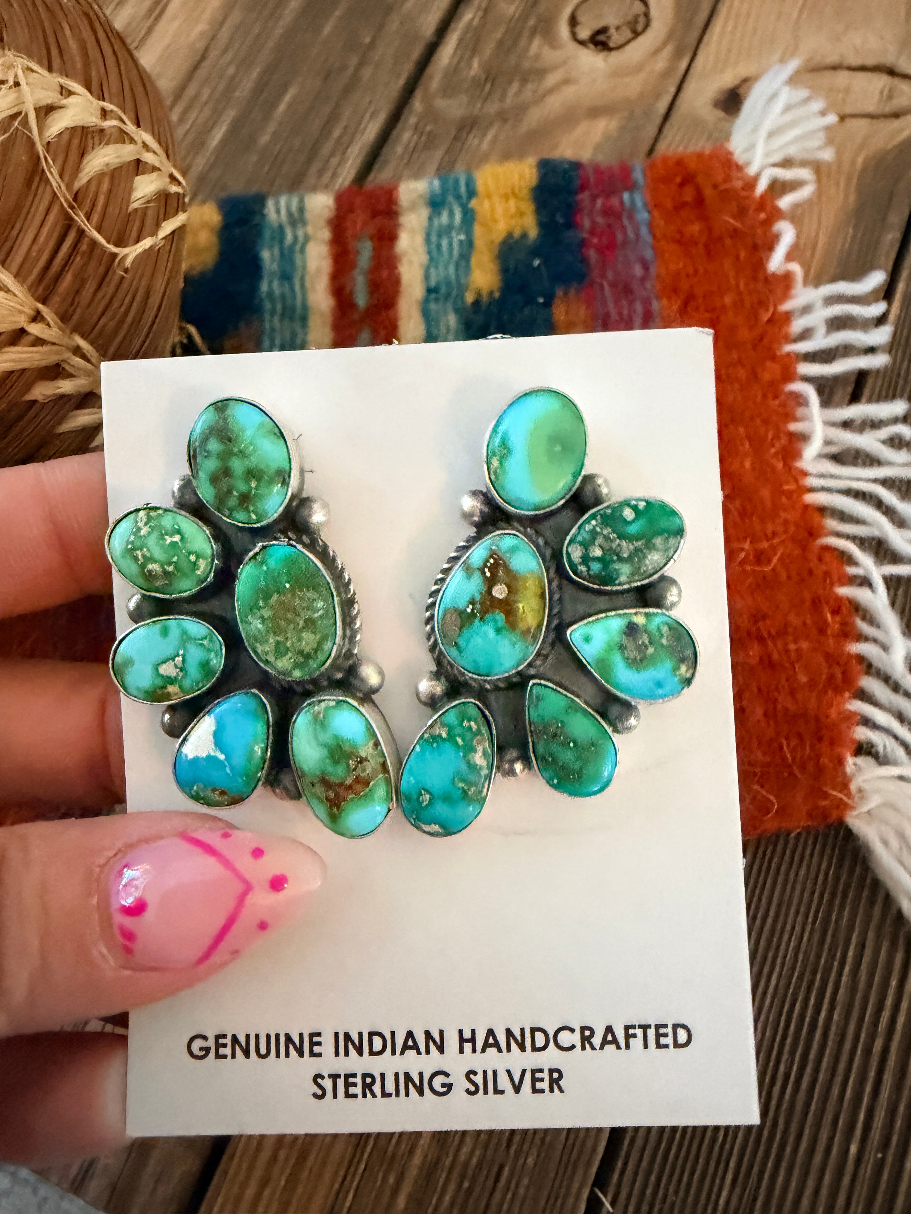 Handcrafted Sonoran Mountain Turquoise & Sterling Silver Cluster Post Earrings