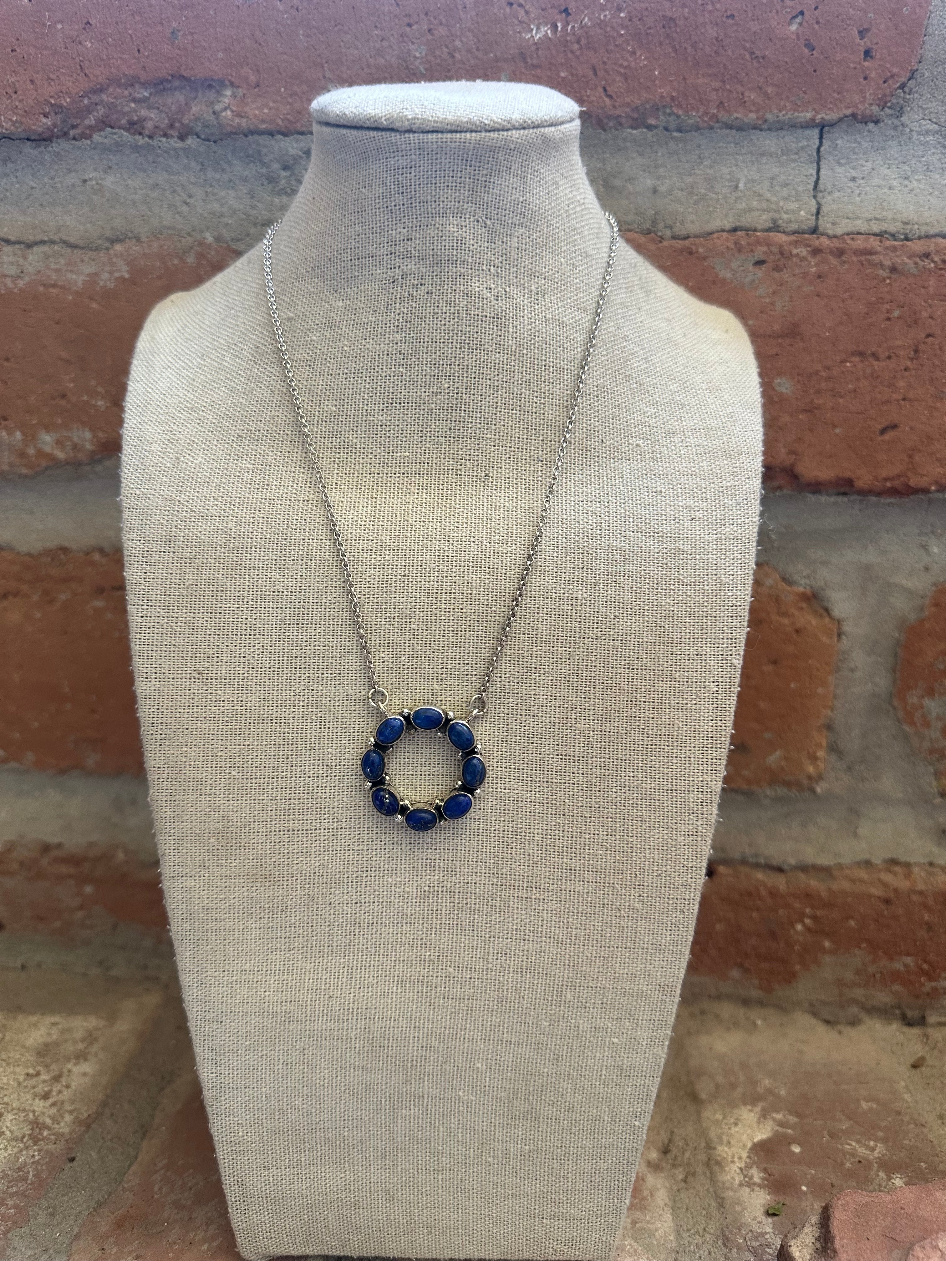 Beautiful Handmade Sterling Silver & Lapis Circle Necklace