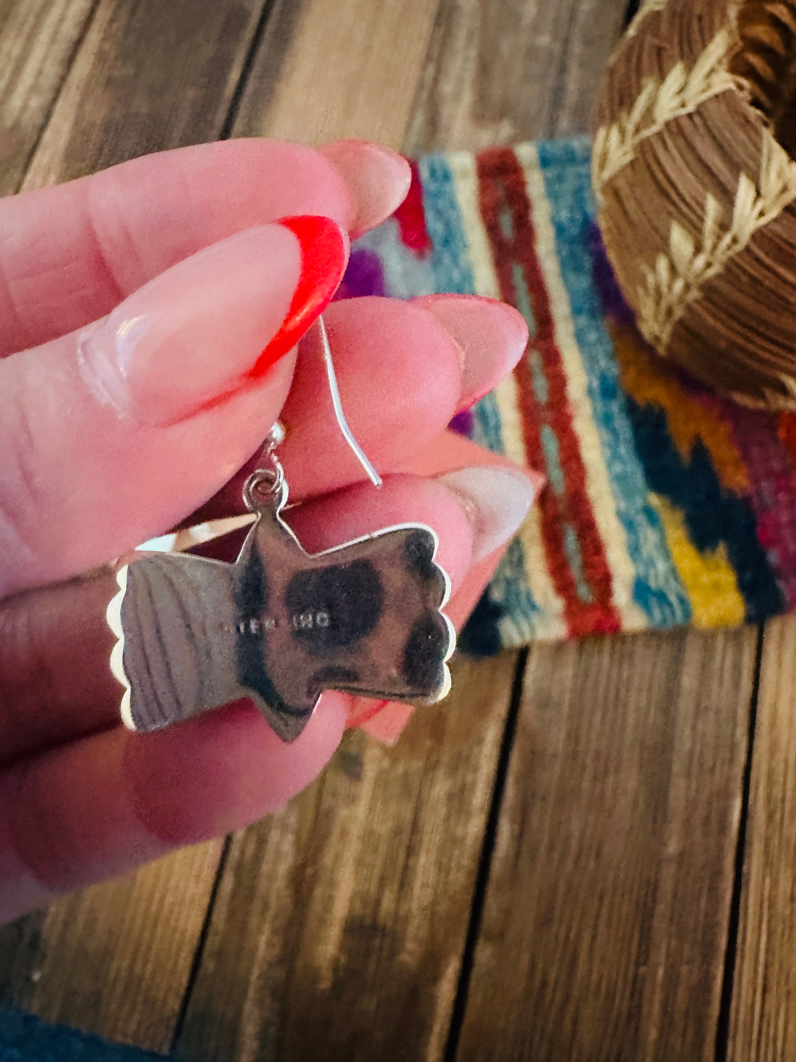 Handcrafted Queen Pink Conch & Sterling Silver Heart Dangle Earrings