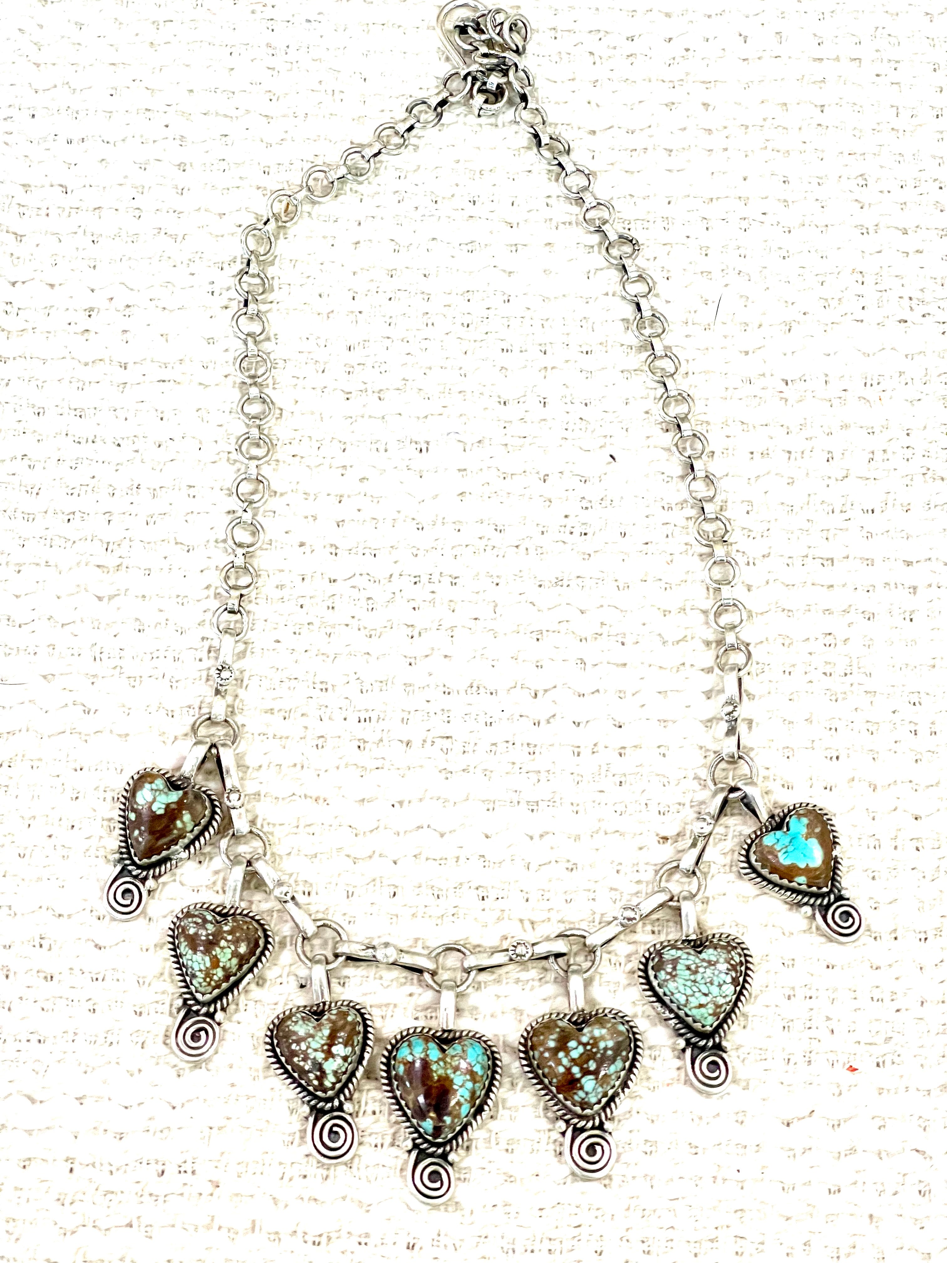 Handmade Sterling Silver Number 8 Turquoise Necklace with Signed Nizhoni