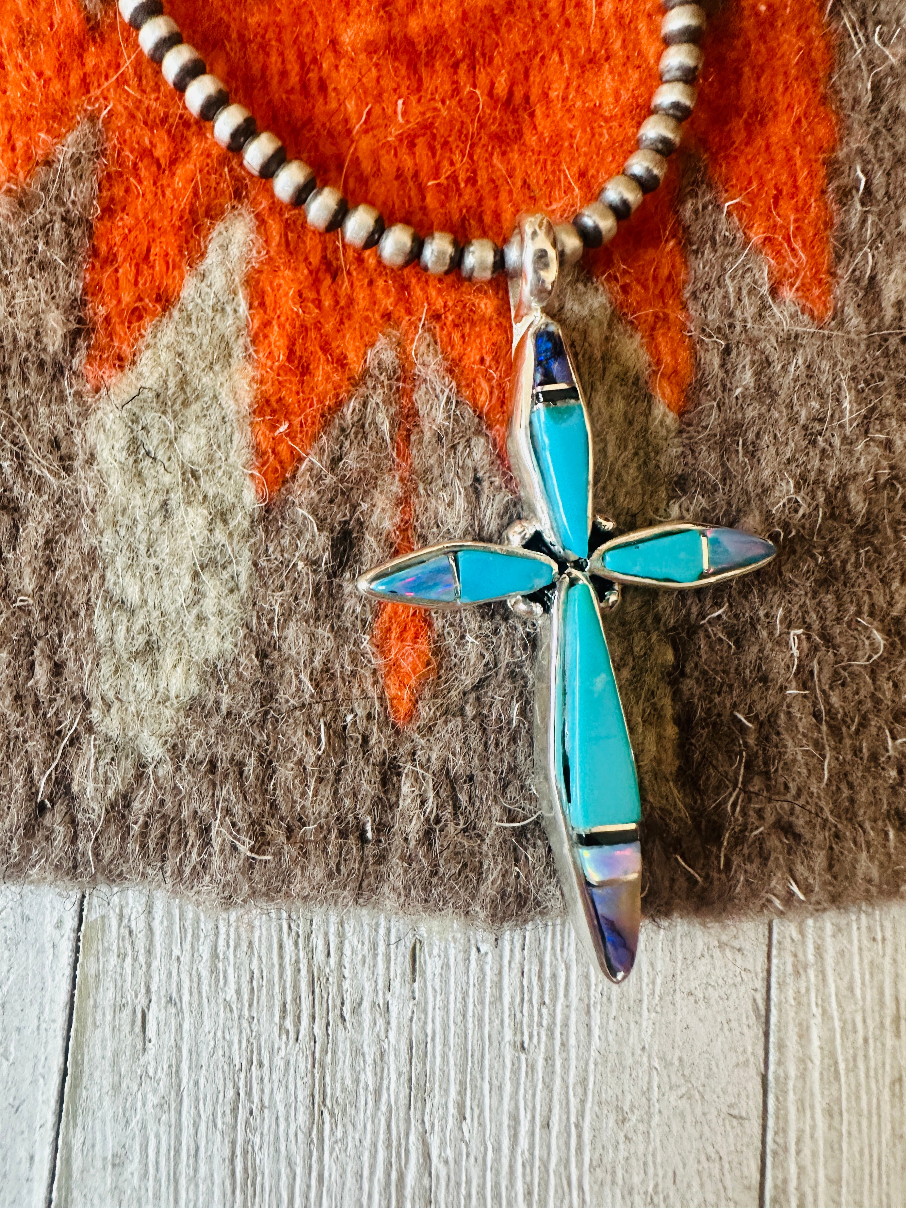 Navajo Multi Stone & Sterling Silver Inlay Cross Pendant