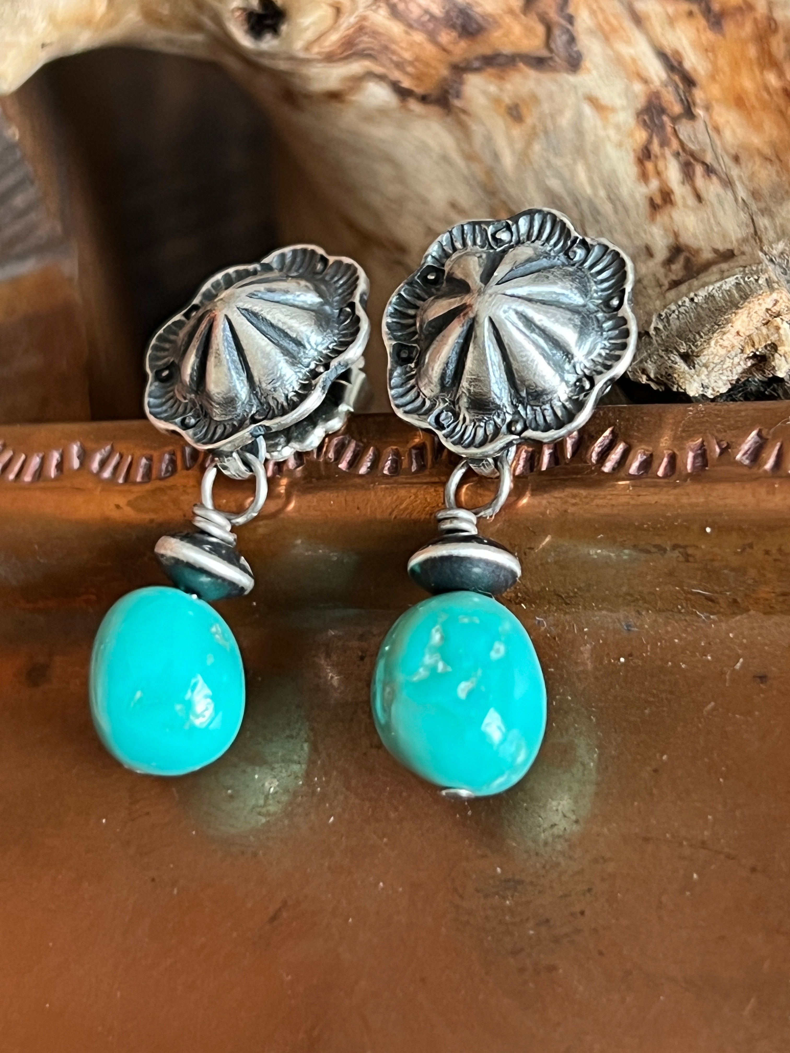 Handcrafted Summer Lovin’ Sterling Silver and Sonoran Turquoise Bead Concho Post Earrings