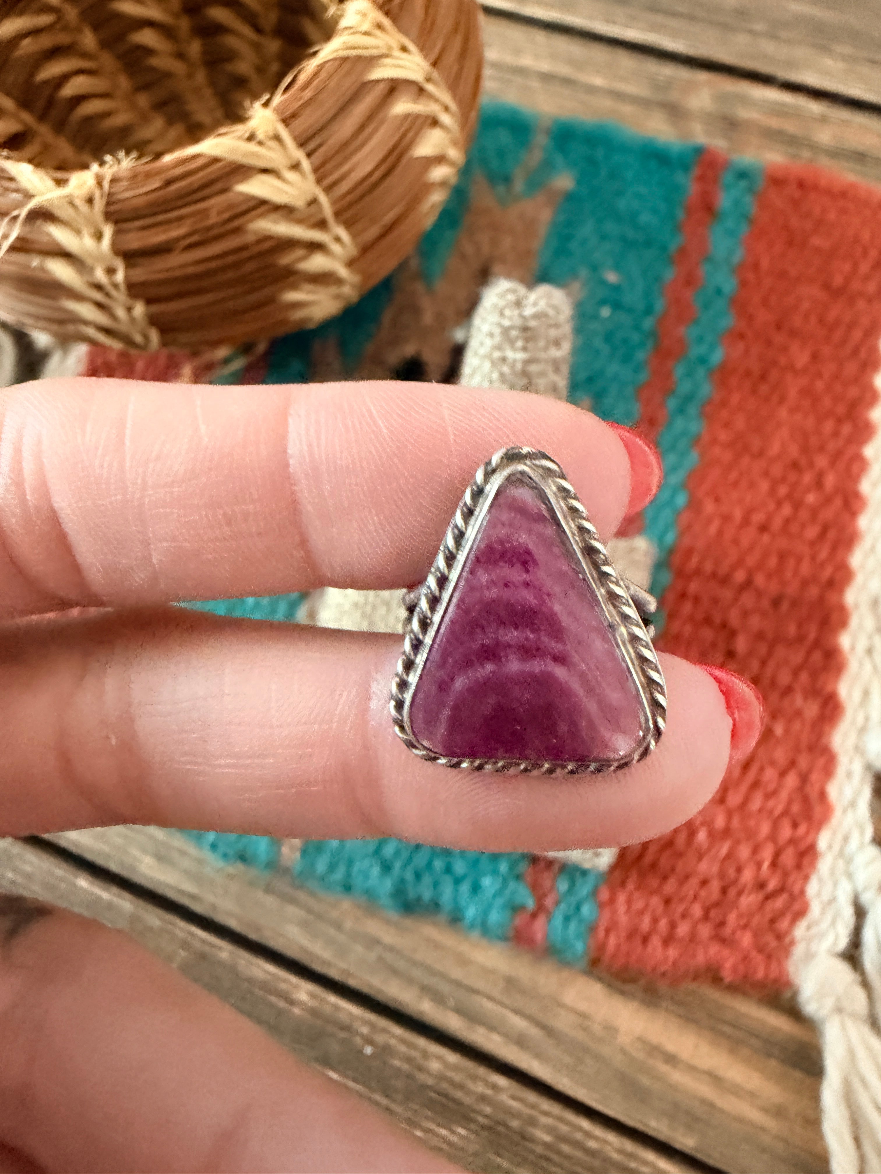Handcrafted Purple Spiny & Sterling Silver Ring Size 6
